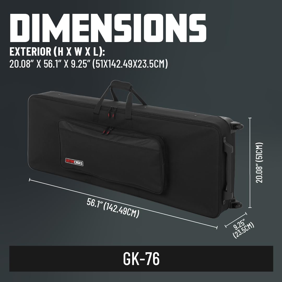 Gator Cases Lightweight Keyboard Case with Pull Handle and Wheels, Fits 76-Note Keyboards (GK-76)