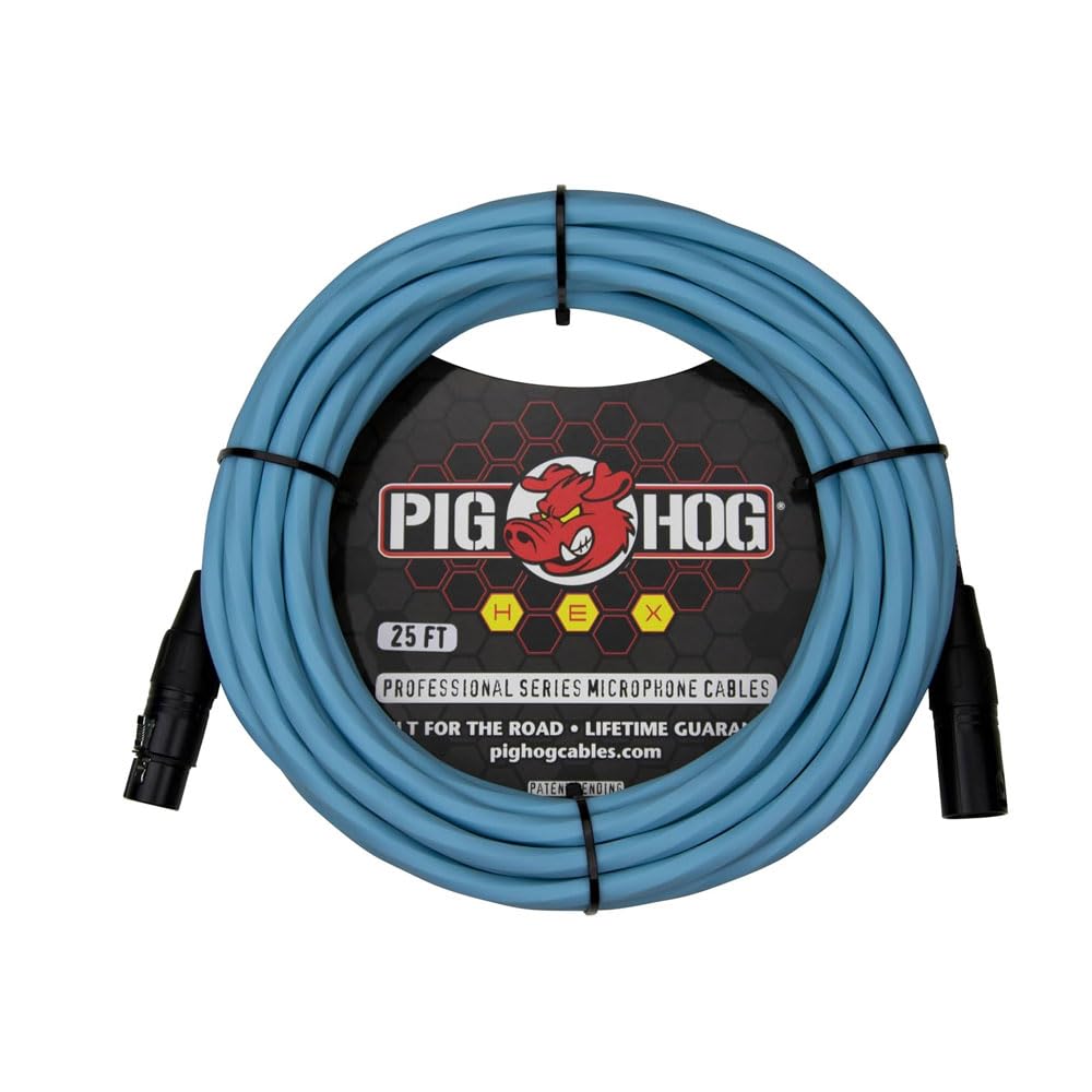 Pig HOG PHMH15DB Hex Series 15-Feet Mic Cables XLR Connector (Pair) (Daphne Blue, 25-Feet)
