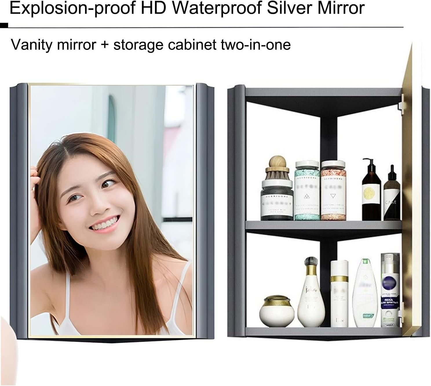 Generic Corner Bathroom Vanity Cabinet and Sink, Wall Mount Multifunctional Practical Ceramic Sink with Mirror Cabinet, Freestanding Vanity Sinks for Bathrooms, Laundry Room, Balcony, White