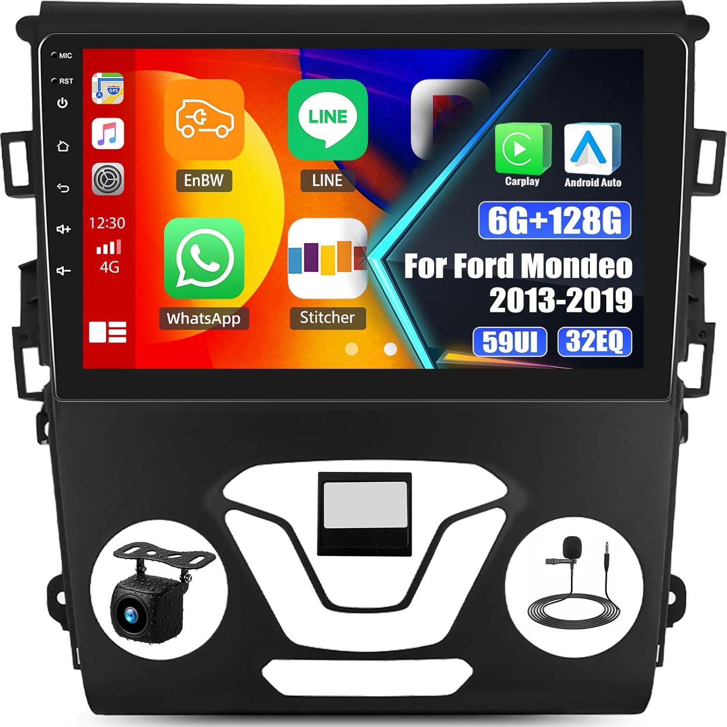 SIXWIN Android 13 6G+128G Car Stereo for Ford Fusion Mondeo 2013-2019 9 Inch Touch Screen Car Radio with CarPlay Android Auto Bluetooth Weather Forecast 59UI GPS Navigation WiFi Network Radio 32EQ