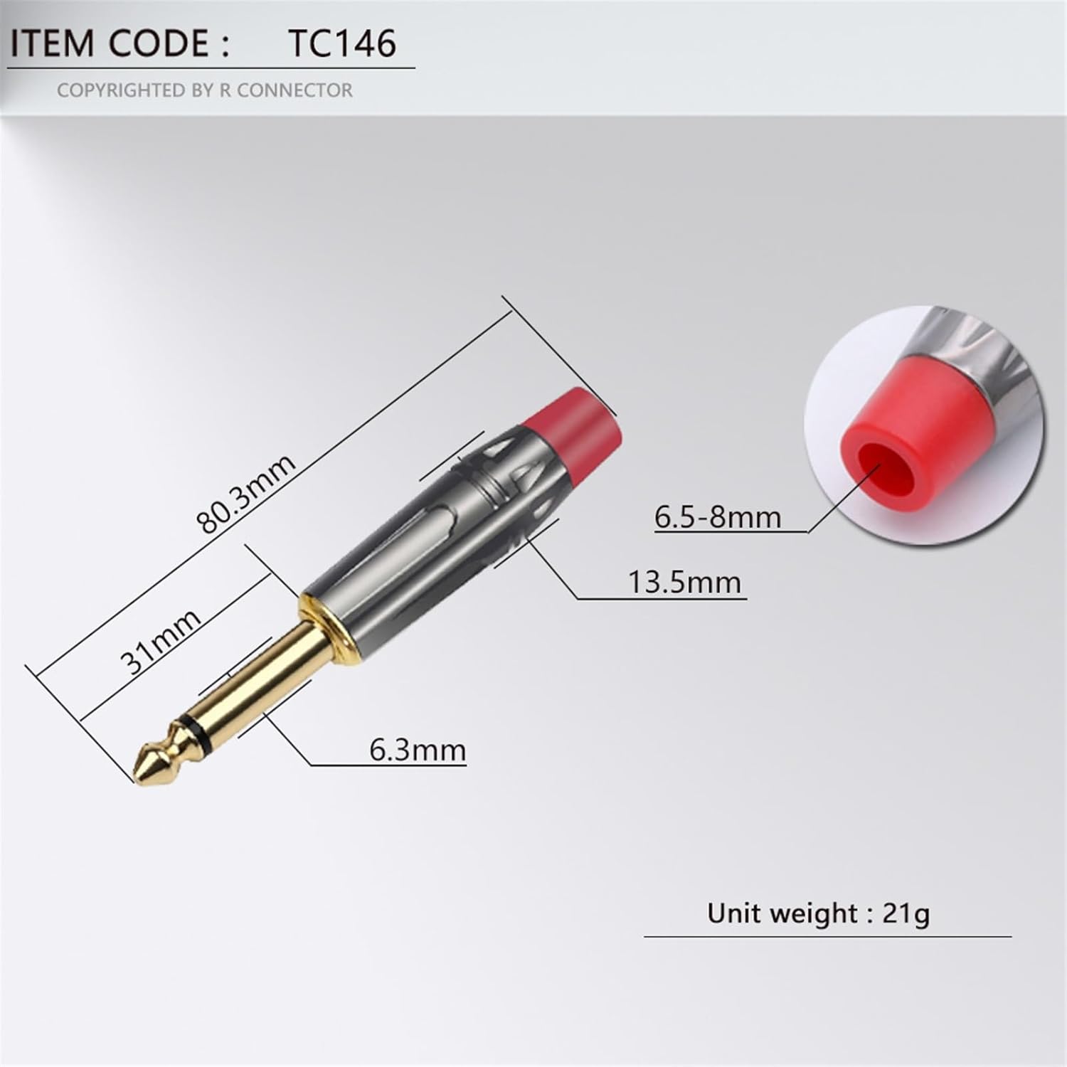 10PCS Mono Jack 6.35MM Connector Brass 2 Pole 6.3MM 1/4 Inch Plug Audio Microphone Cable Connector (Color : Black)