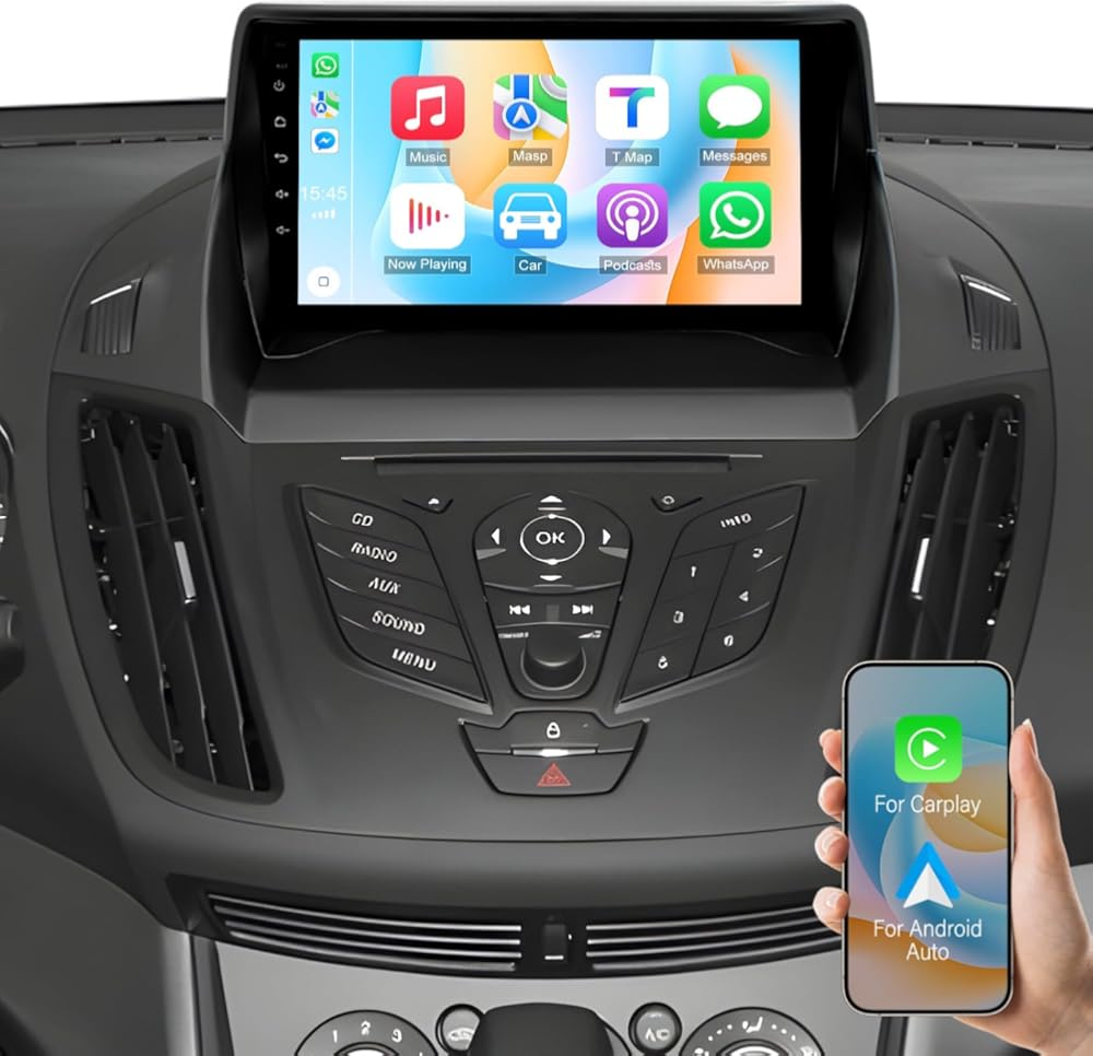 ikasus Android 13 Car Stereo Radio fit for Ford Escape 2013-2016 9 Touch Screen Car Radio Multimedia Player with Wireless Carplay & Android Auto WiFi Bluetooth Navigation Backup Camera,[2GB+32GB]