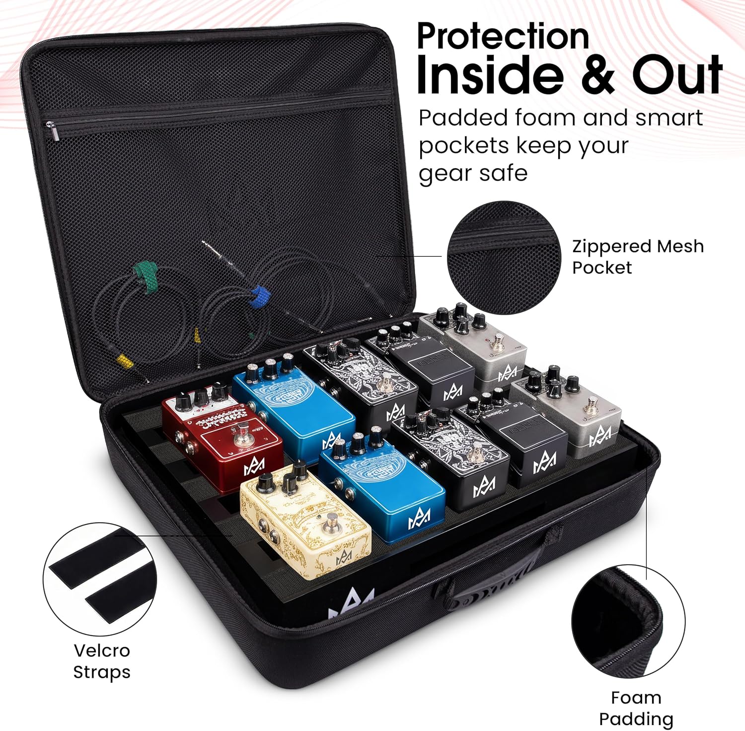 Guitar Pedal Board – Aluminum Alloy Guitar Pedalboard with Hook and Loop Strips, Lightweight Frame, Foam Padded Carry Bag Case, Holds Up to 12 Pedals (Large 18in x 14.6in)