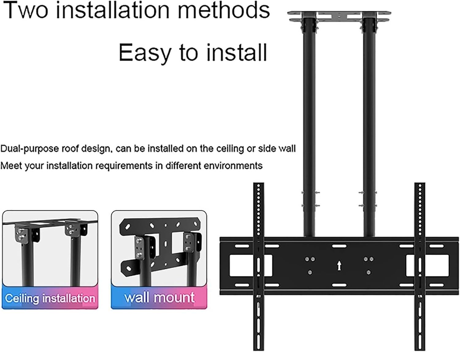 Klauer TV Monitor Wall Mount,TV Wall Mount,Ceiling TV Mount Stand - Adjustable Ceiling TV Mount Bracket, 2 Post Single Screen TV Mount, Tilt TV Mount for 40-90 Inch TVs, Max 600x400mm, Black