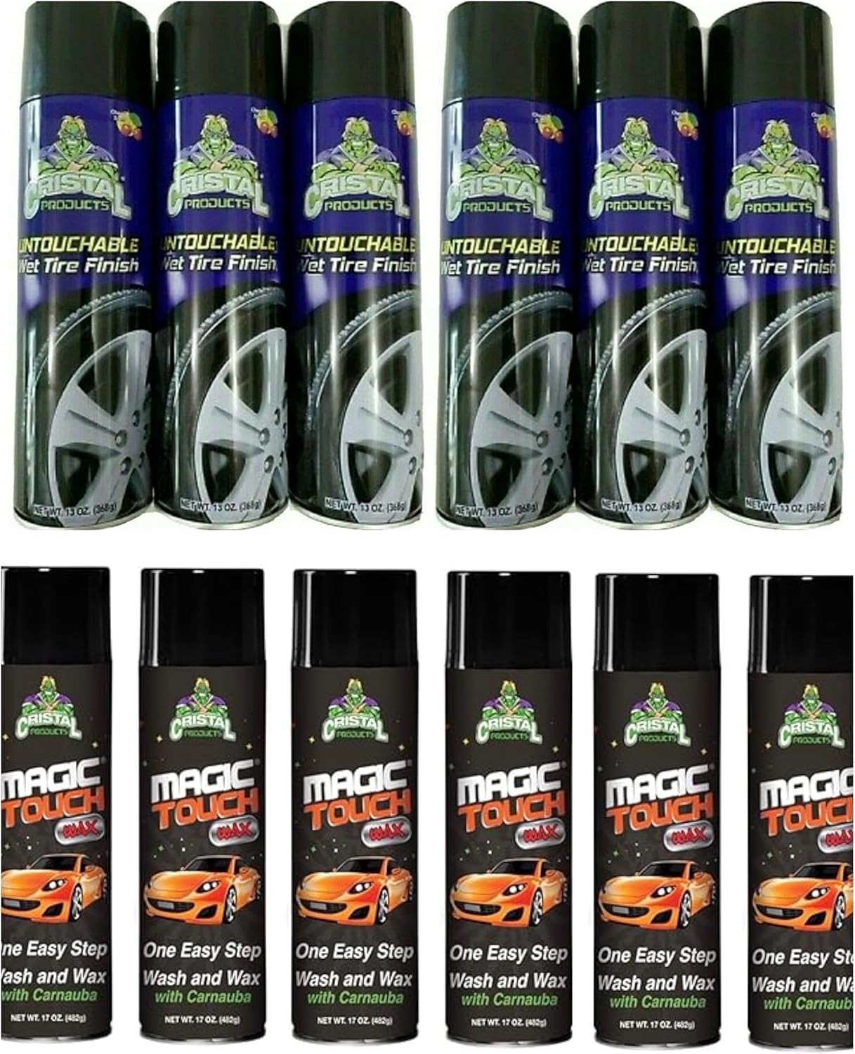 Set of 6 Magic Touch Wax and 6 Untouchable Wet Tire Shine Cristal Products