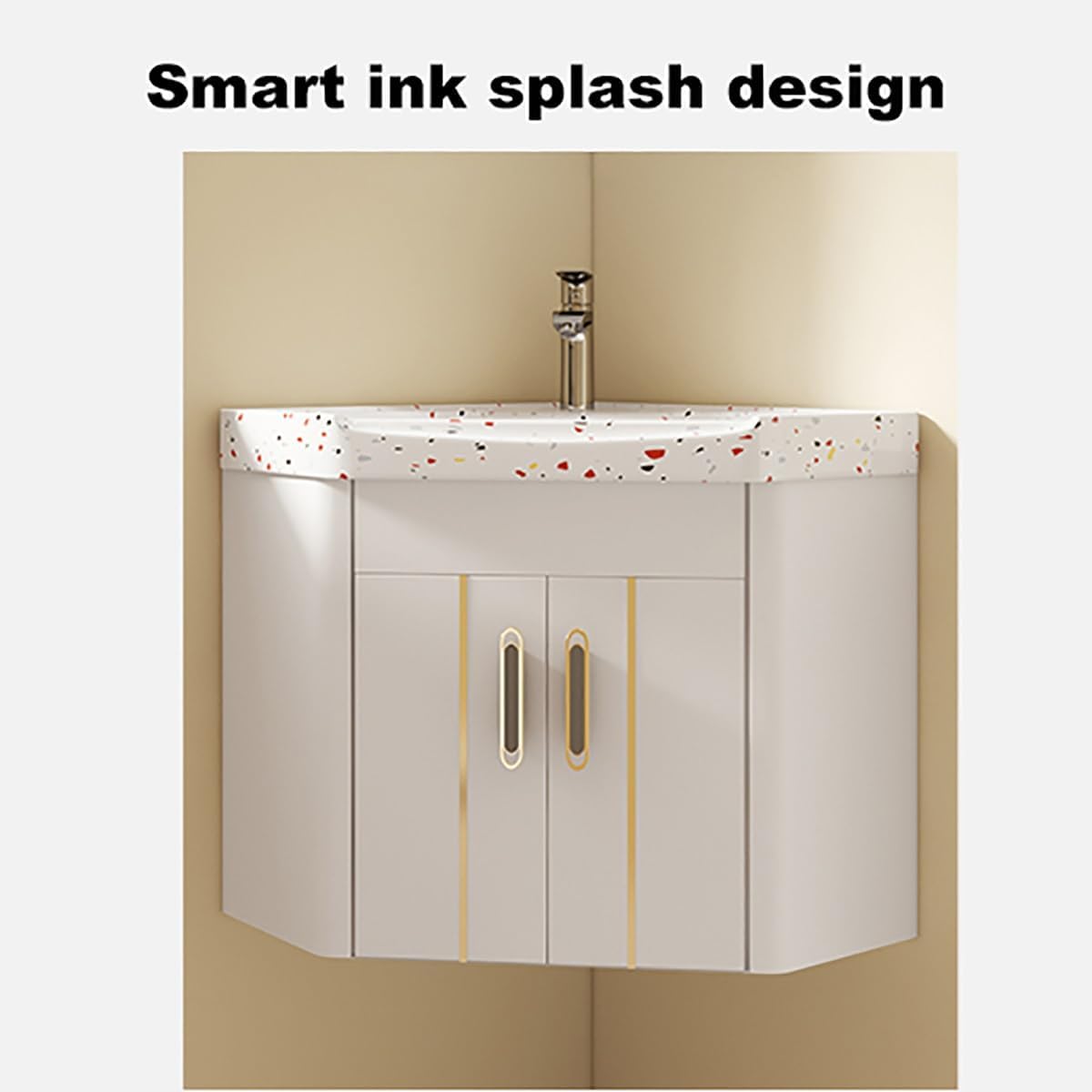 Corner Small Sink Vanity, Corner Wall Mount Bathroom Sink, Corner Bathroom Vanity Sink Combo, with Corner Mirror Cabinet Above Counter Mini Wall Vanity Vessel Sinks(White,19in/48in)