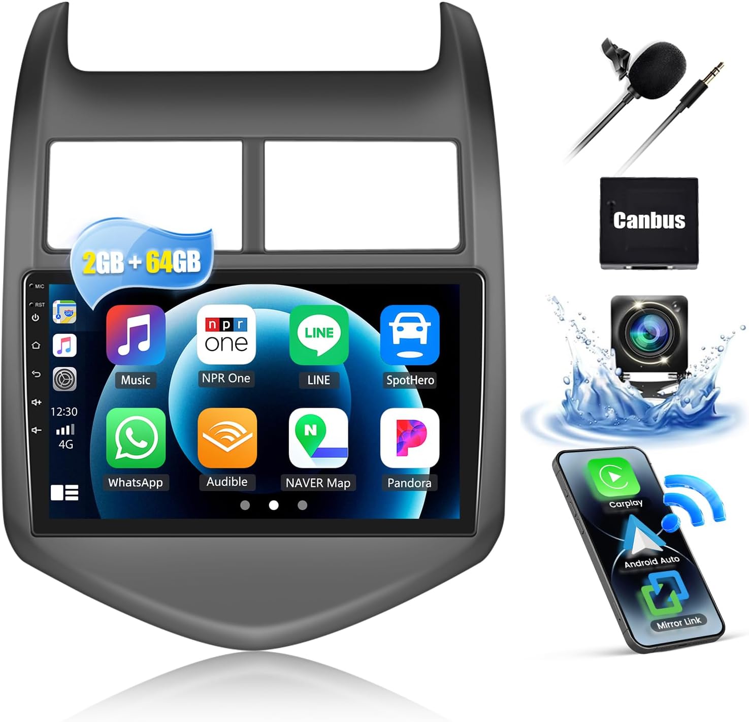 2G+64G Android 13 Car Stereo for Chevrolet Chevy Sonic Aveo 2012-2015 with Wireless CarPlay Android Auto, 9