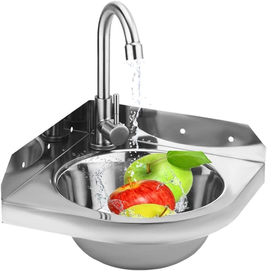Stainless Steel Sink with Faucet, Wall Mount Corner Sink Single Bowl Triangle, Kitchen, Bathroom, Bar, Balcony Sink Basin,A2-26X26CM/10.24X10.24inch