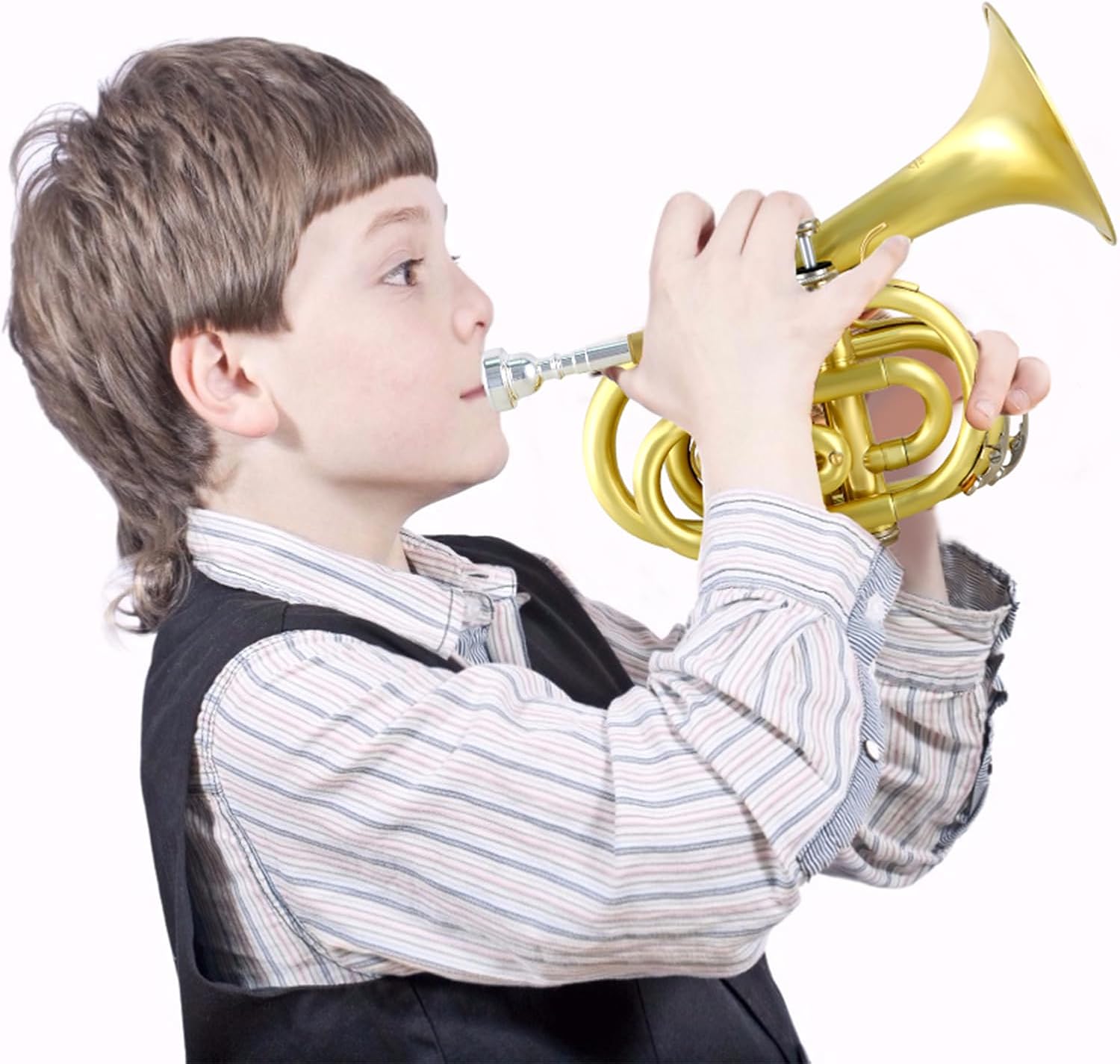 EASTROCK Pocket Trumpet Brass Bb Trumpet with 7C Mouthpiece special-shaped