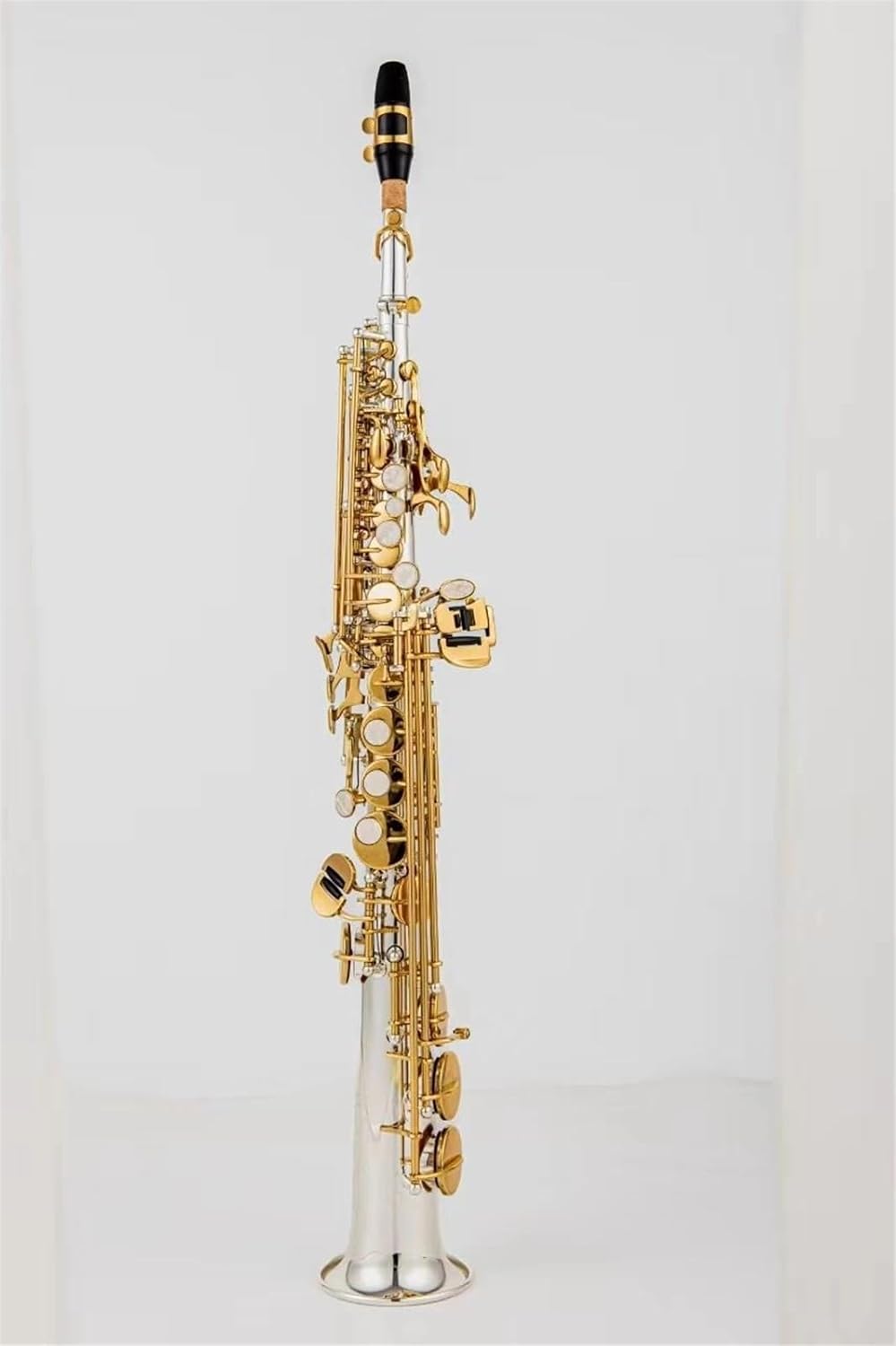 Woodwind Instruments Treble Silver Plated Body Gold Lacquer Key Brass Saxophone Straight Pipe B(b) Instrument With Case (Color : Dark khaki)