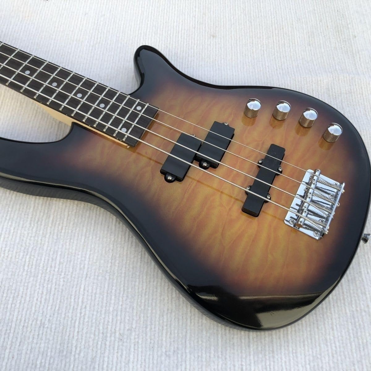 Electric Bass Guitar 4 String 24 Frets Full Size PJ Pickups Blue Water Ripple Burst Solid Basswood Body for Beginners(Brown)