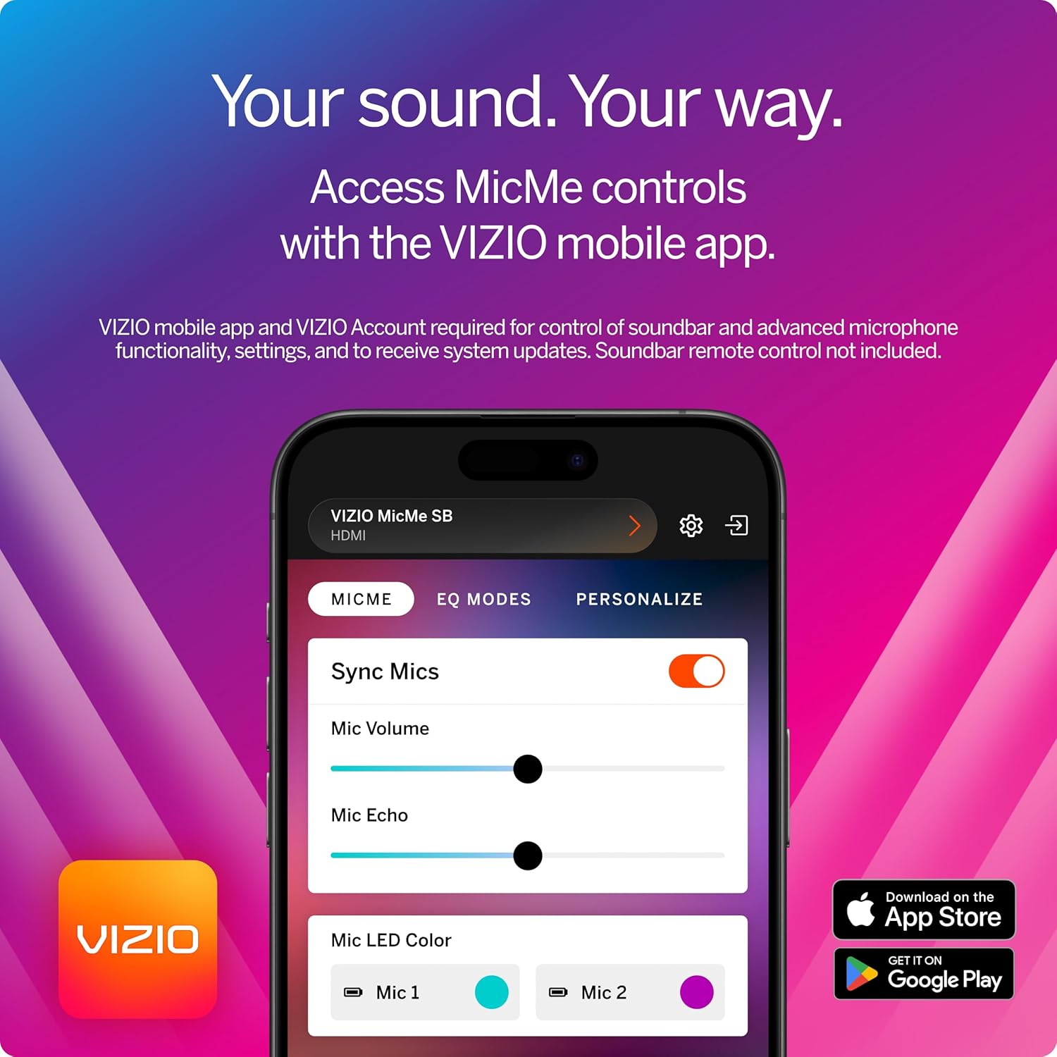 VIZIO MicMe 2.1 Karaoke Soundbar, 2 Wireless Microphones, Wireless Subwoofer w/Dolby Atmos, DTS:X, Bluetooth Speaker, QuickFit™ Compatible — SK210X-0805 (New)