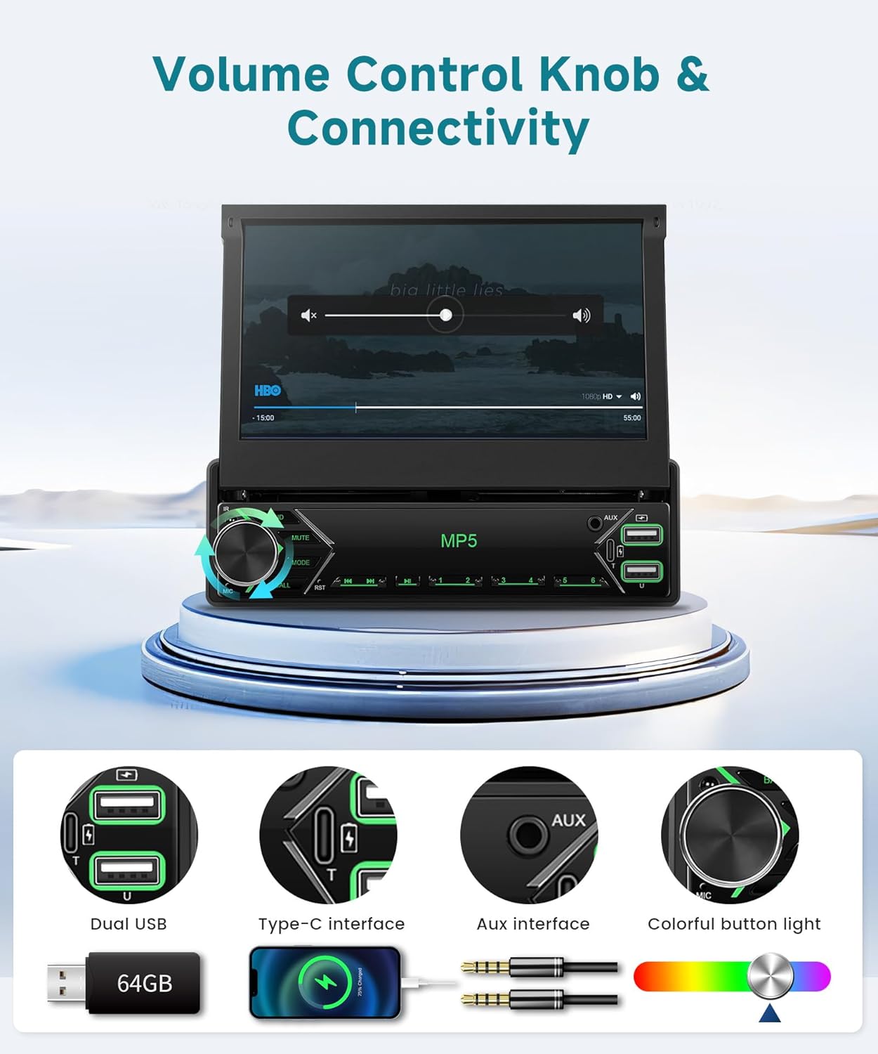 Single Din Flip Out Radio with Wireless Carplay Android Auto,Sellrich 7