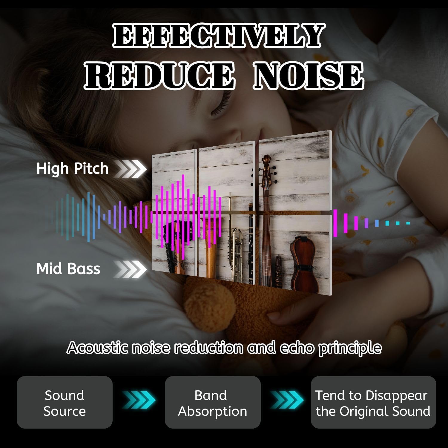 6 Pack Art Acoustic Panels instruments white wooden Sound Absorbing Panel 48