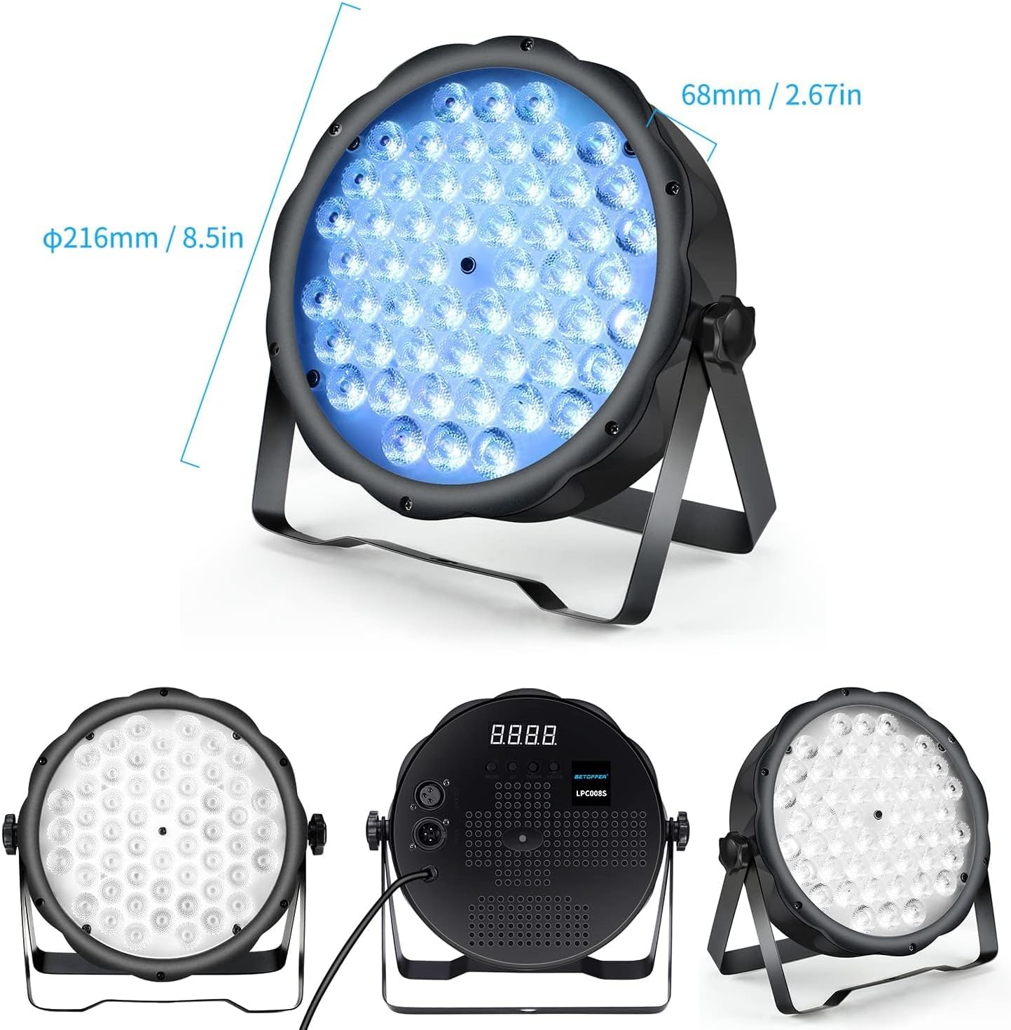 BETOPPER LED Par Lights 54 x 1.5W, RGB Stage Lights DMX DJ Lighting Sound Activated with Stand, Strobe Light & Wash Par Lighting DMX for Parties, Church, Wedding, Bars, 12