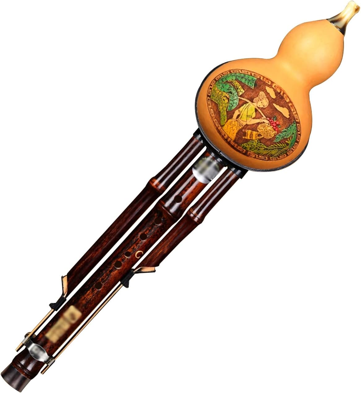 Hulusi for Beginners and Adults to Play C Flat B Three Wind Instrument Orchestra Playing The Gourd Flute Hulusi Musical Instrument with Box Durable Intonation (Color : Brown, Size : B-Flat)