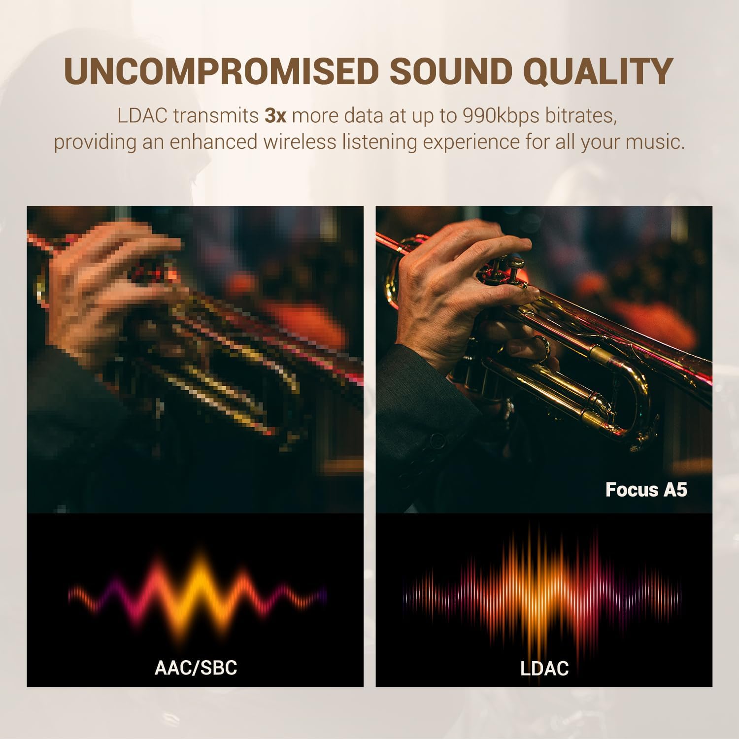 OneOdio Focus A5 Wireless Over-Ear Headphones, Hybrid Active Noise Cancelling, 75H Playtime, Hi-Res LDAC Wireless Audio, Bluetooth 5.4, Built-in Mic for Clear Calls, Low Latency Game Mode