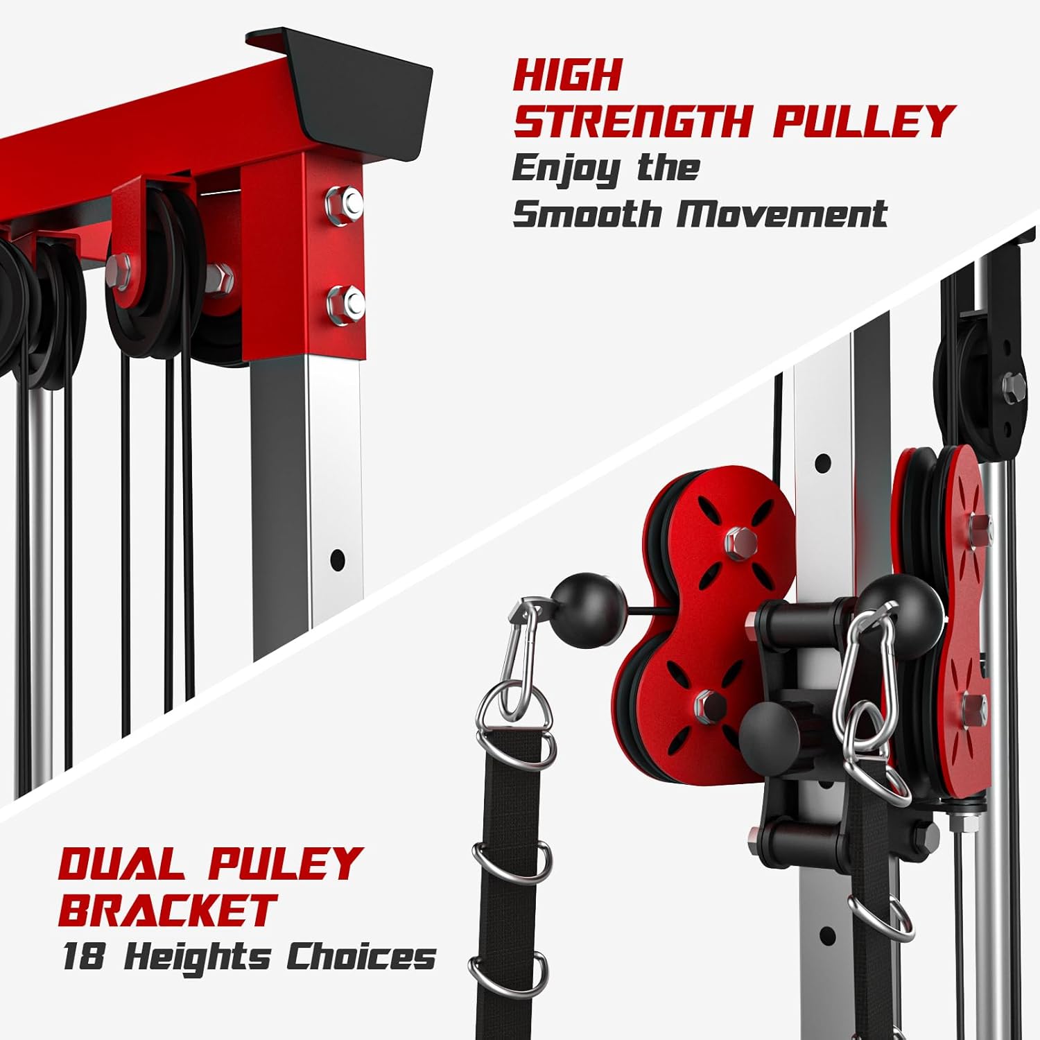 Wall Mount Cable Station, Crossover Machine With 18 Positions Dual Pulley System, LAT Pull Down and Row Machine, High and Low Pulley Stations for Home Gym Fitness Equipment