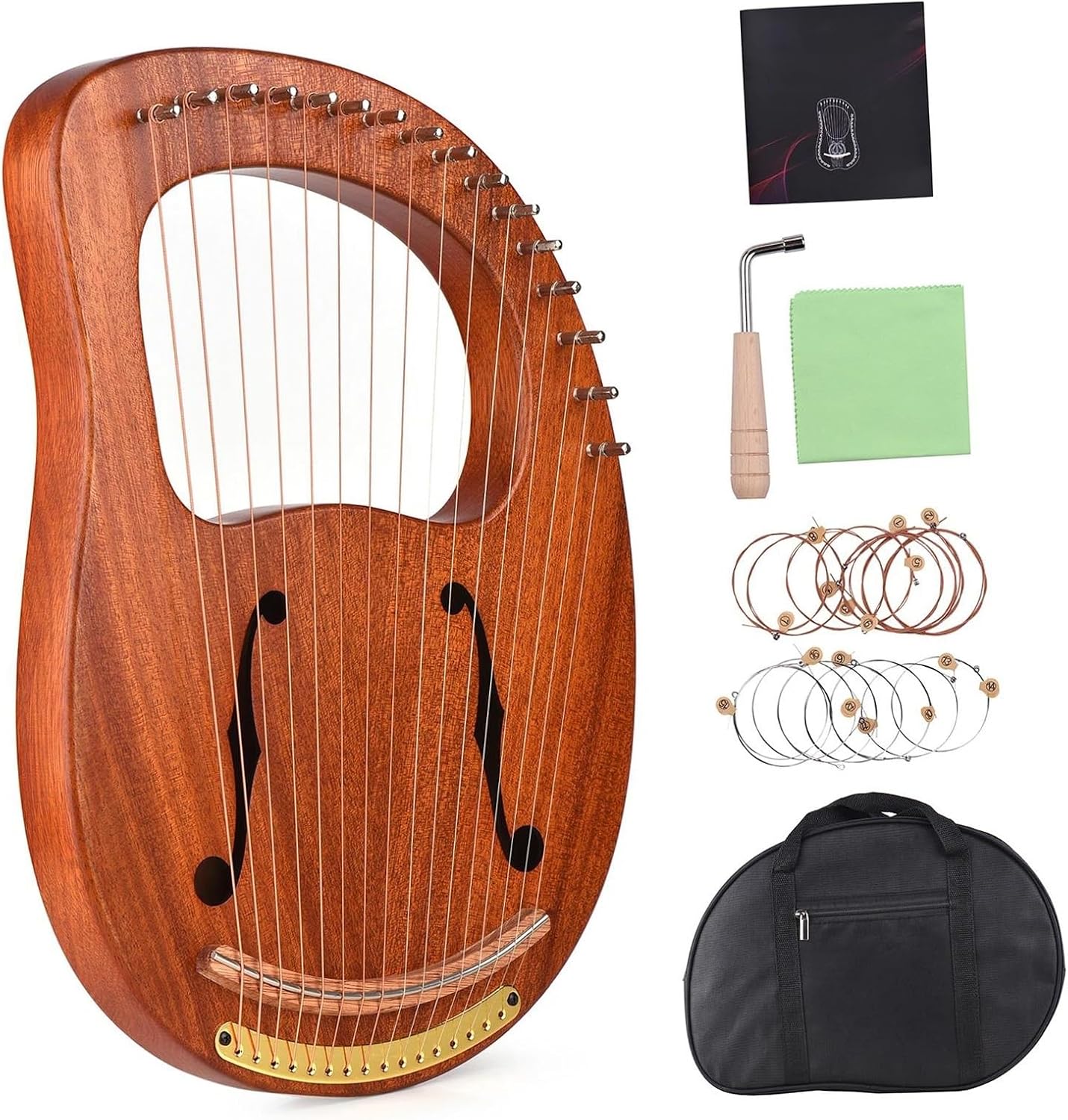 Lyre Harp Set 16-String Wooden Lyre Harp Metal Strings Solid Wood String Instrument With Carry Bag Tuning Wrench
