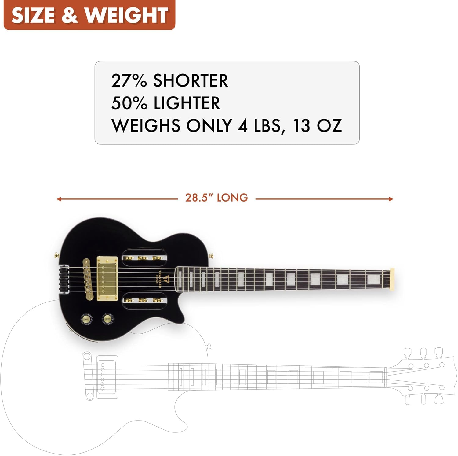 Traveler Guitar Electric Guitar 6 String EG-1 Custom (Gloss Black), Right, (EG1C BKG)