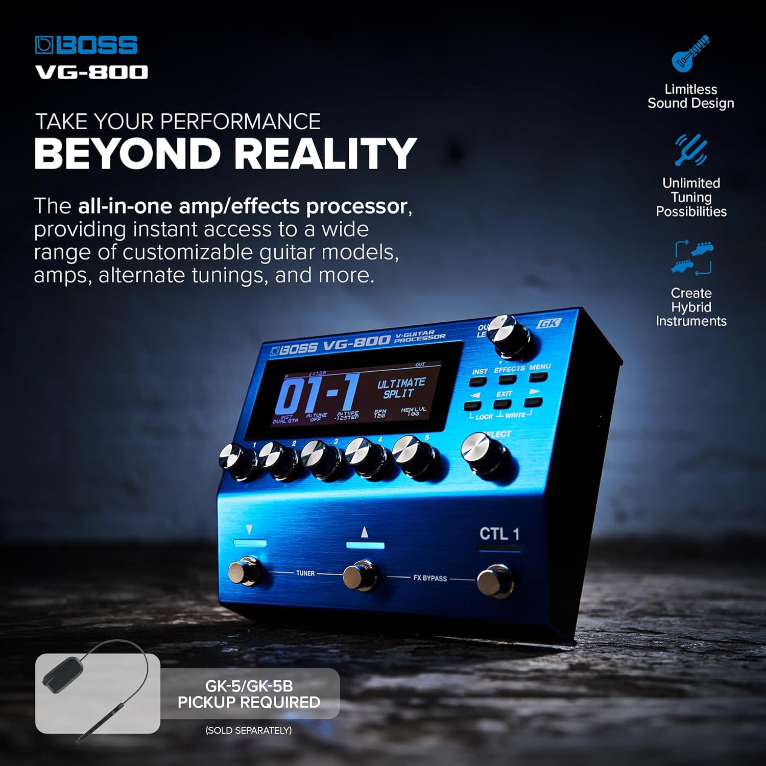 BOSS VG-800 | Next-Gen V-Guitar Processor | Hyper-Realistic Stringed Instrument Modeling | Instant Custom, Alternate or Drop Tunings | Dual Guitar & Bass Functions