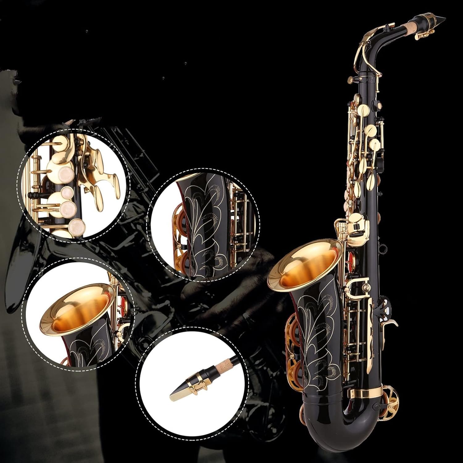 E-Flat Saxophone Brass EB Alto Sax Paint Gold Lacquer Woodwind Instruments with Case Accessories