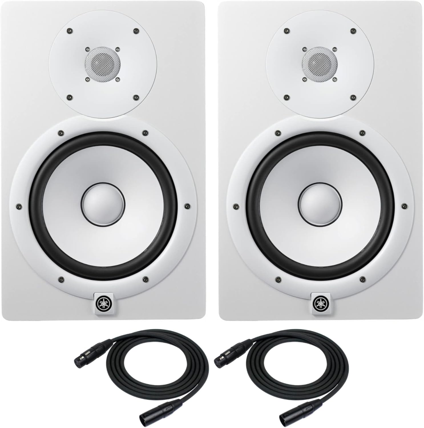 Yamaha HS8 Powered Studio Monitors Pair White w/ Strukture PRO20M7 XLR Cables 20 feet - Bundle