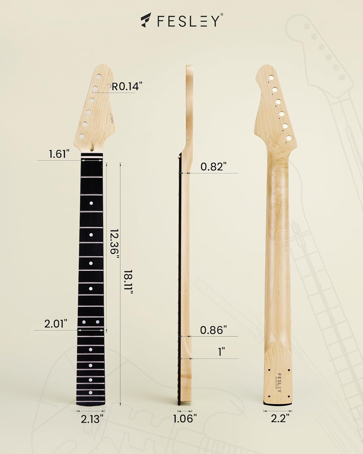 Fesley DIY Electric Guitar Kit with Mahogany Body/Maple Neck,6 Strings Electric Guitars,DIY Guitar Kit with Purpleheart Fretboard,SSS Pickups,ST Style Beginner Guitars, Build Your Own Guitar Kit