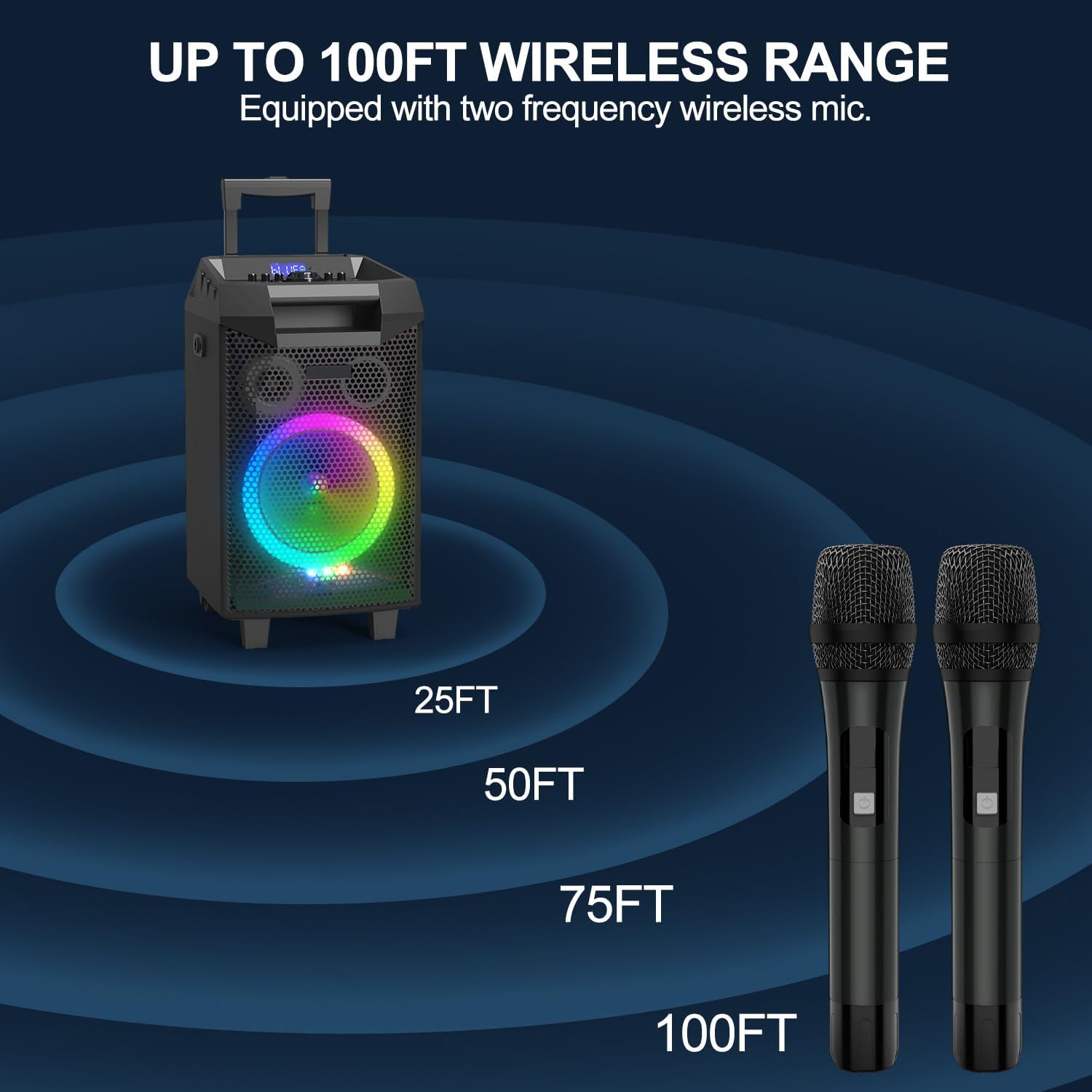 VeGue Karaoke Machine, Bluetooth Speaker PA System for Adults & Kids with 2 Wireless Microphones, 8'' Subwoofer, Wireless Singing Machine for Christmas Party, Wedding, Gathering(VS-0866)