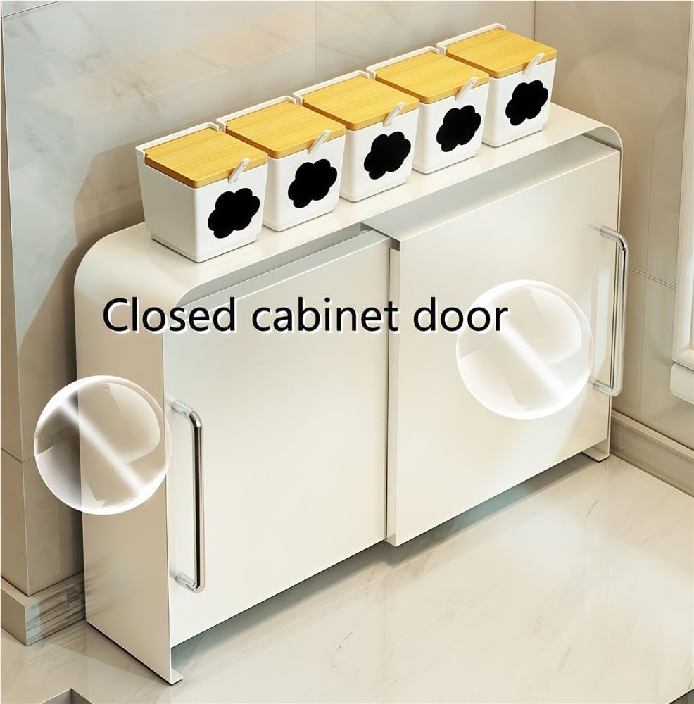 Cup Storage Cabinet, Kitchen Spice Rack with Sliding Door, 2 Tier Storage Rack Organizer for Dining Rooms, Tea Corners, Living Rooms or Offices