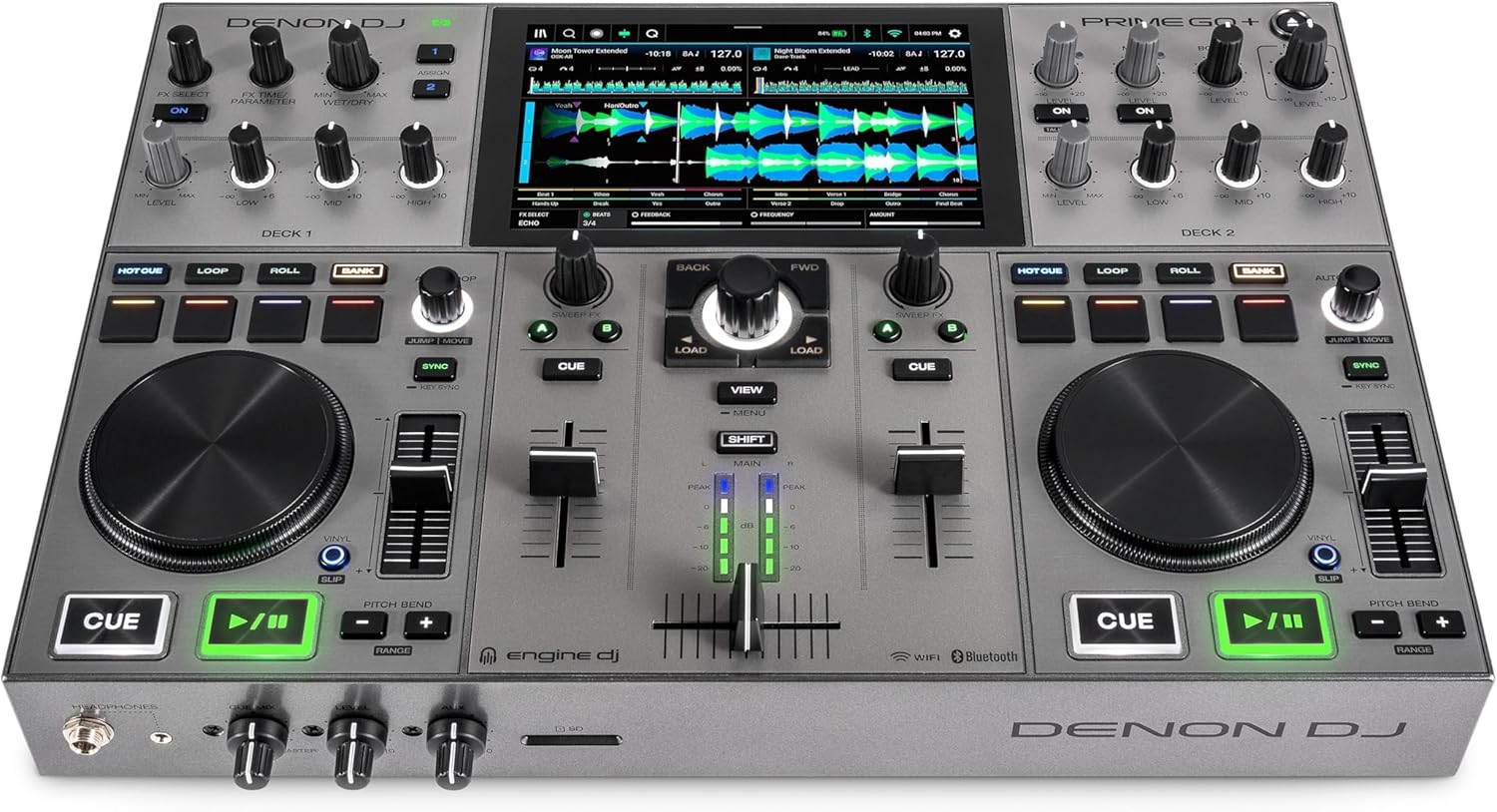 Denon DJ PRIME GO+ Portable DJ Controller and Mixer with Stem Separation, 2 Decks, Wi-Fi Streaming, Bluetooth, Lights Control, 7