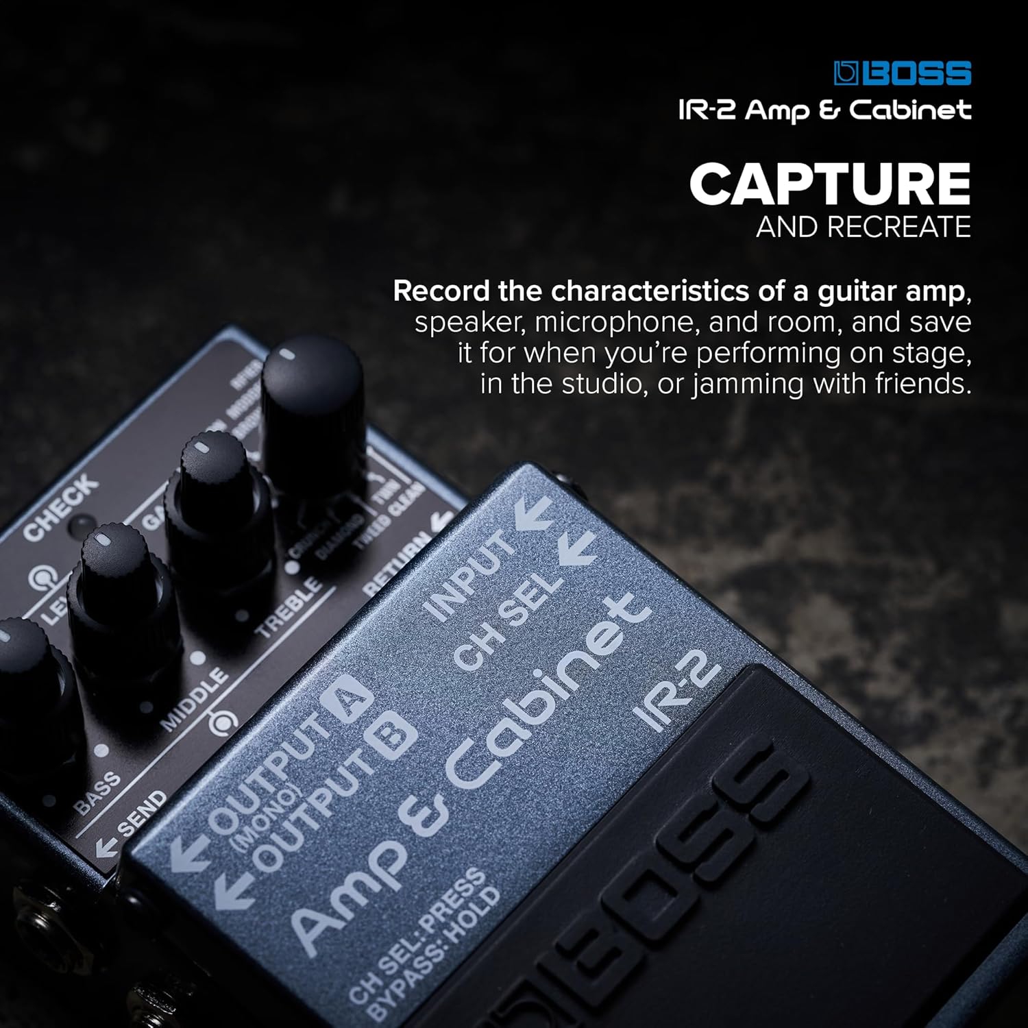 BOSS IR-2 Amp & Cabinet | Premium Amp Emulator & Cabinet IR Loader | 11 Different Amp Types | Cab IRs from Celestion Digital | Simple User Interface | USB-C for Recording & Audio Playback