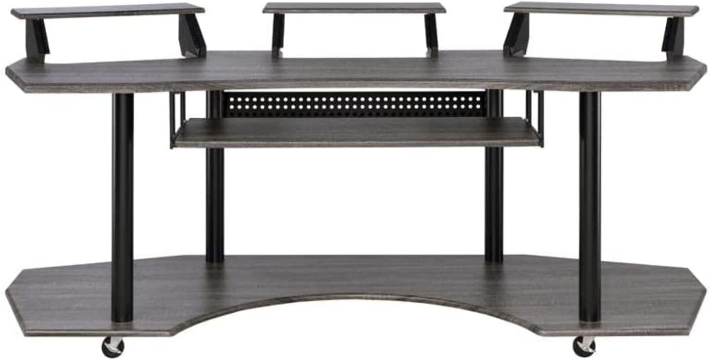 Acme Eleazar Wooden 4-Shelf Music Recording Studio Desk in Black Oak