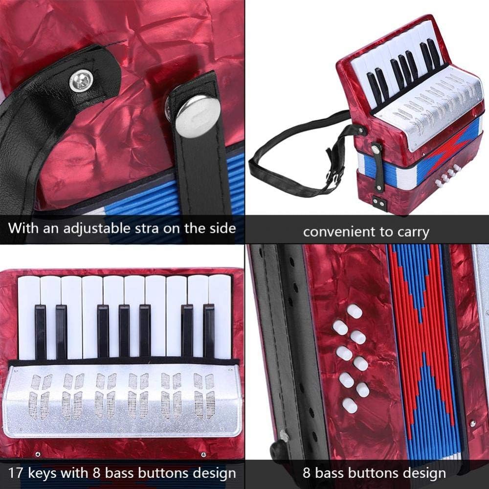 JOEBO Piano Accordion, 17 Key 8 Bass Button Hand Piano Accordion Lightweight Concertina Educational Music Instrument with Manual, for Solo and Ensemble Beginners Students Kid (Red)