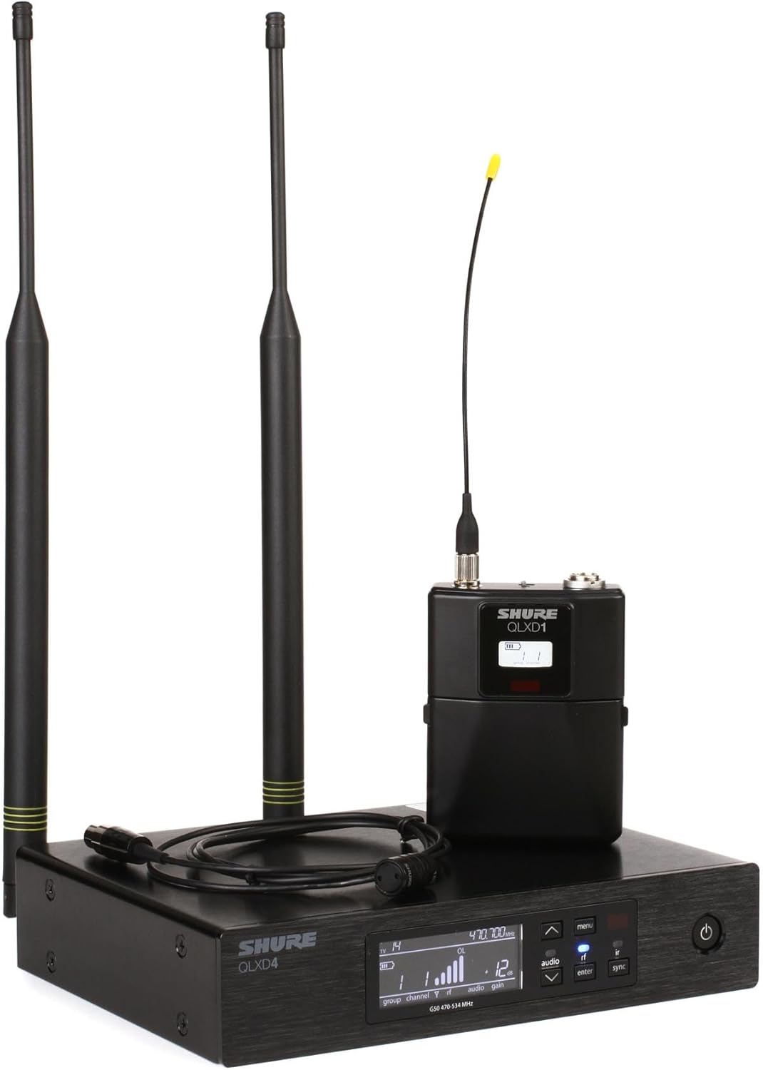 Shure QLXD14/85 Digital Wireless Lavalier Mic System [G50 Band 470-534MHz] – Cardioid Mic, Bodypack Transmitter, QLXD4 Receiver – Pro Audio Gear