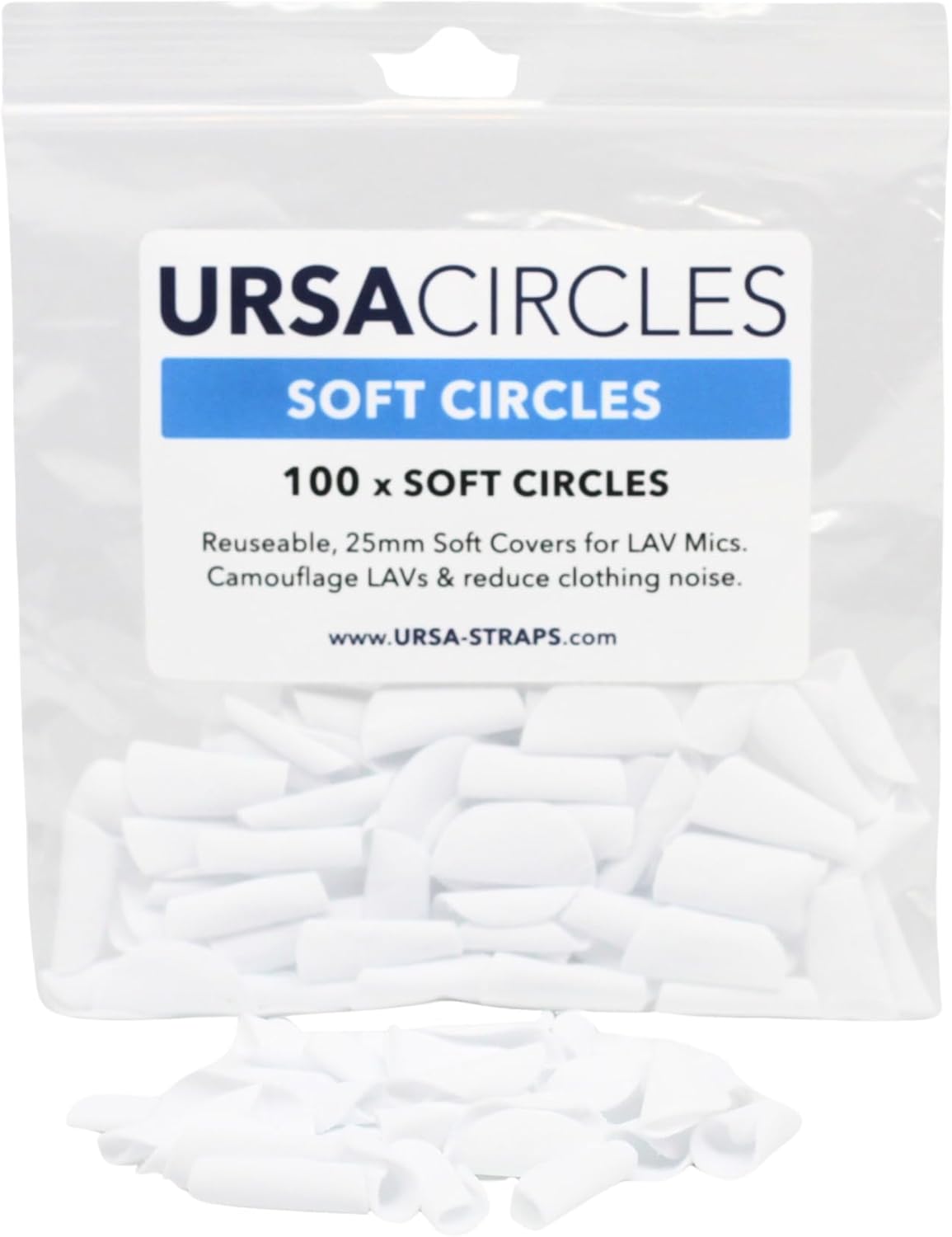 URSA Soft Circles: Reusable Soft Covers That Provide a Shield Against the Wind and Camouflage for Lavalier Mics. (100x Soft Circles, White)