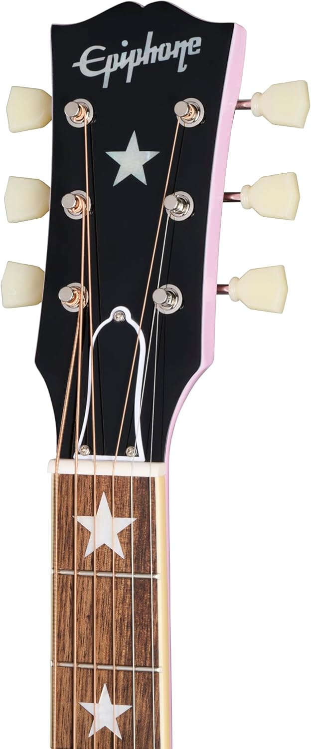 Epiphone Inspired by Gibson Custom J-180 Long Scale Acoustic Electric Jumbo, Pink with Hard Case