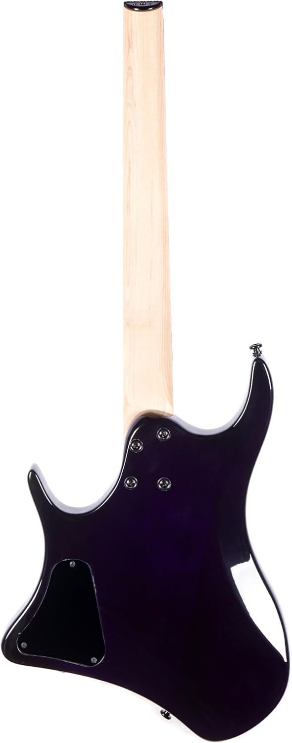 Redid Headless Electric Guitar 6 String Mahogany Body Burl Wood Top, Maple Neck Rosewood Fretboard, 24 Frets 25.5