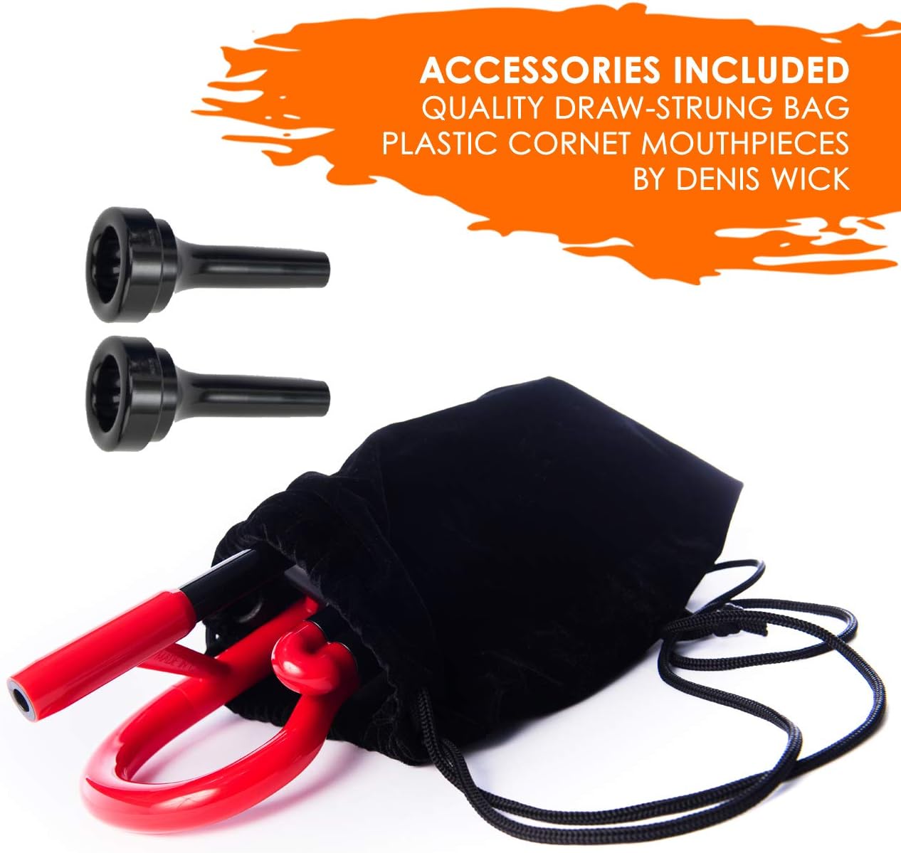 PINSTRUMENTS pCornet Plastic Cornet - Mouthpieces and Carrying Bag - Lightweight, Versatile, Comfortable Ergonomic Grip - Bb Authentic Sound for Student & Beginner - Durable ABS Construction - Red