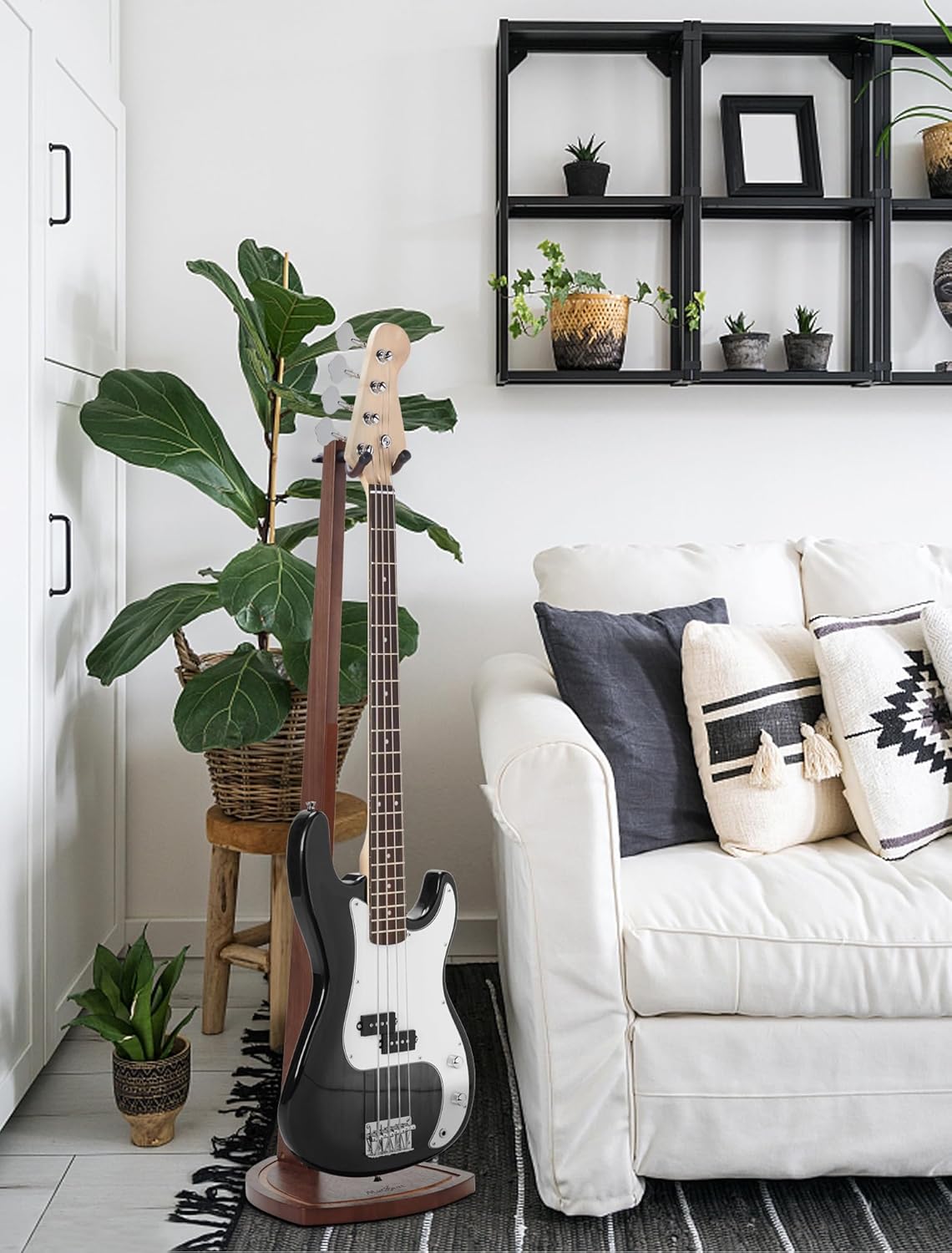 Bass Guitar Stand, Electric Bass Stand for Studio, Living Room, Handcrafted Electric Bass Guitar Stand, Wood Guitar Stand Floor for Electric Guitar, Bass Guitar, Banjo, Guitar Gifts for Men