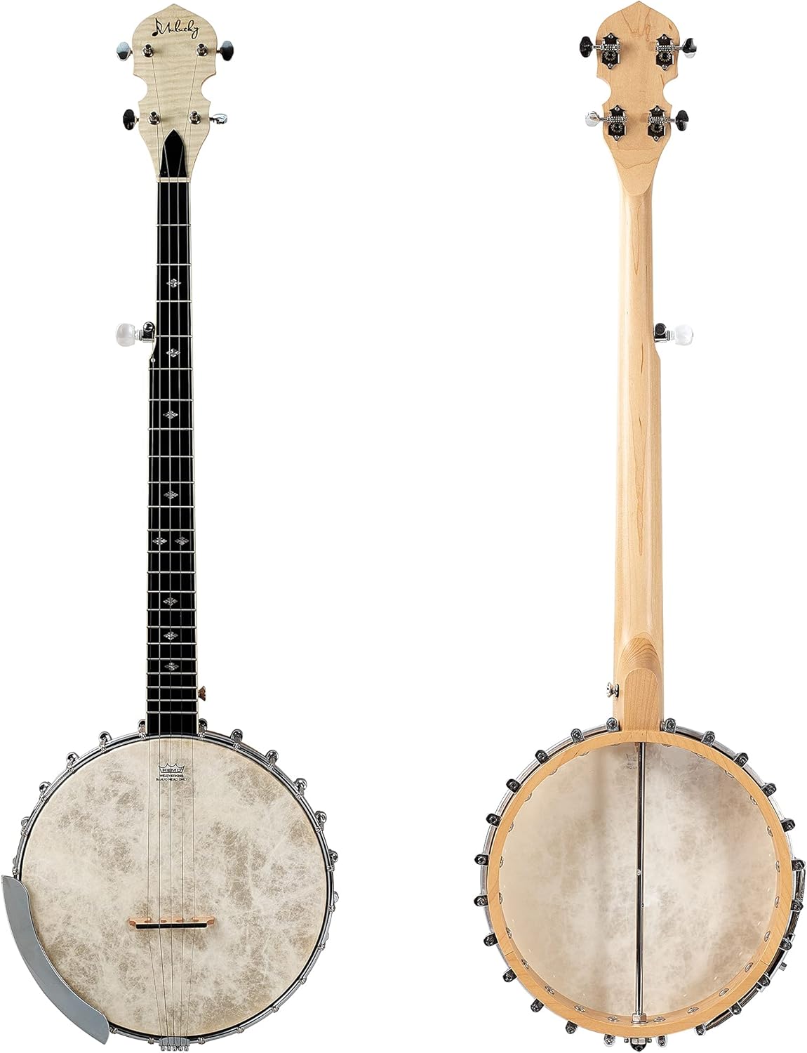 Mulucky 5 String Banjo - Full Size with 24 Brackets, Open Back, Maple Banjo with Remo Head, Geared 5th Tuner, Gift Package with Beginner Kit - B1102