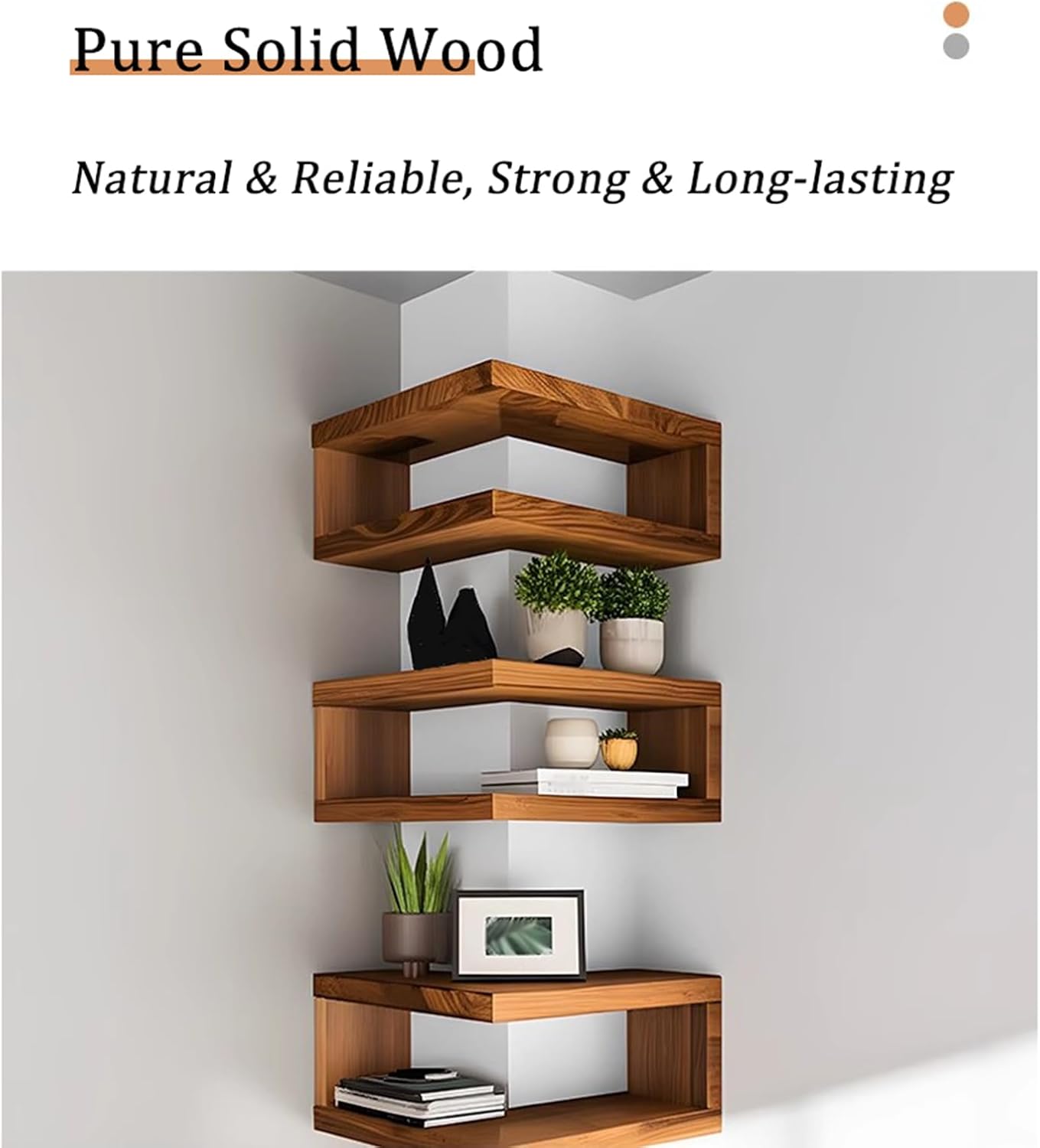 Solid Wood Corner Floating Shelf, Corner Shelf Wall Mounted, Wood Wall Display Shelves Storage Rack for Bedroom, Living Room, Home Office (39.4