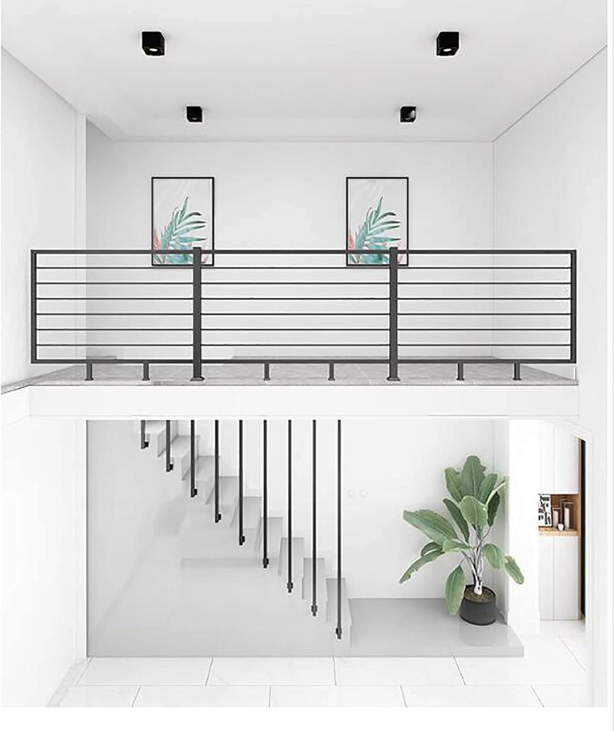Hardware Railings Loft Water Pipe Banister 1PCS Stair Black Pipe Handrail with Wall Mount Supports Square Corner Rustic Staircase Handrail L-Shaped Stair Railings for Villa Attic Bar