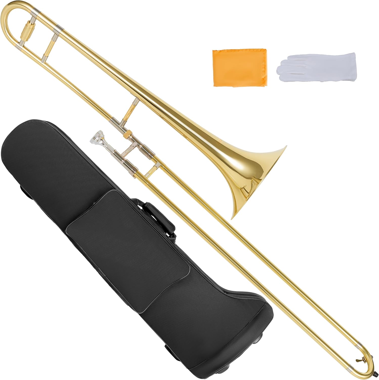 AKLOT Classic Bb Tenor Trombone: Entry-Level B Flat Brass Instruments with Hand-Hammered Bell, Anti-Tarnish Gold Lacquer Finish, Ideal for Beginner, Includes Hard Case, Mouthpiece, Gloves, Cloth