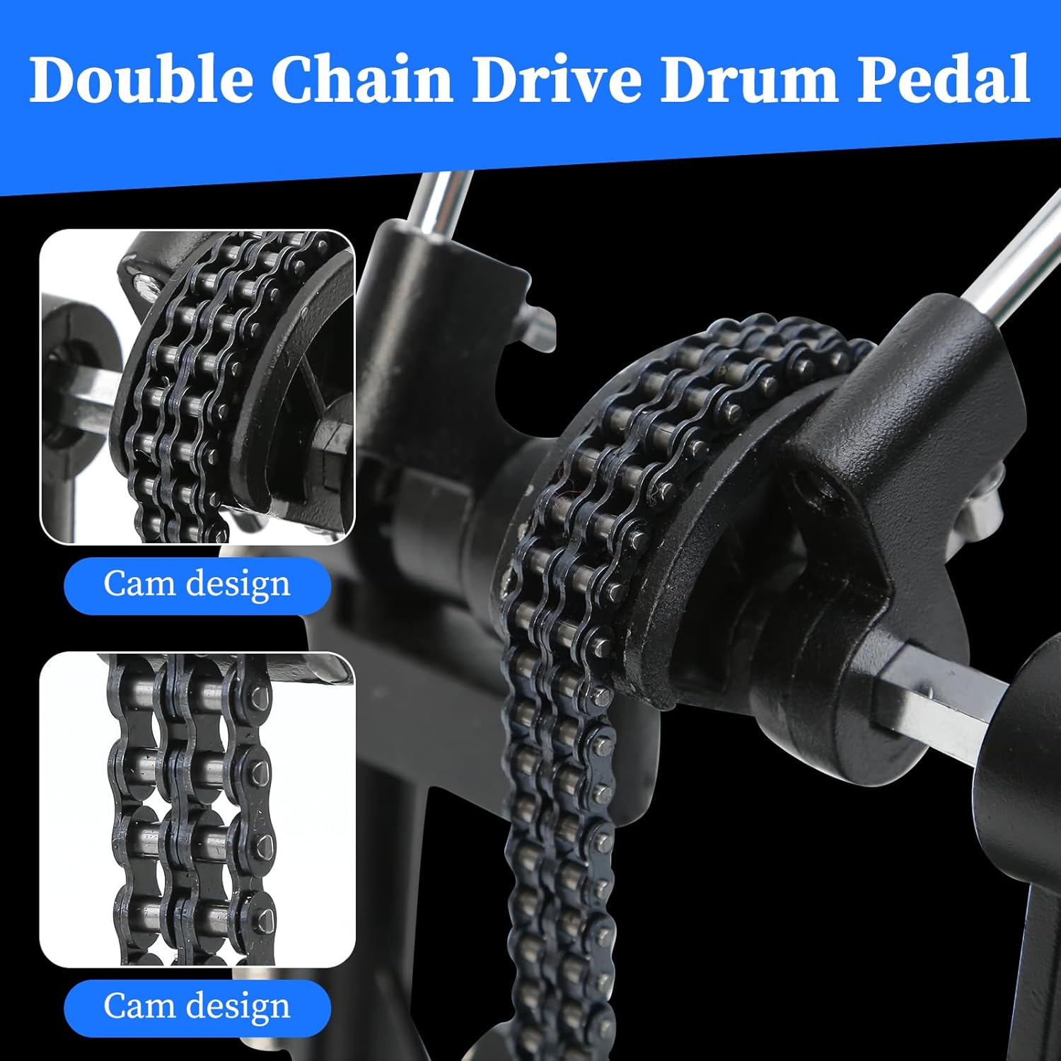 Double Bass drum Pedal,Double Bass Pedal with Adjustable Beater Head,Double Chain Drive Foot Kick Pedal with Drum Key for Drum Set and Electronic Drums (Silver, Double drum pedal)
