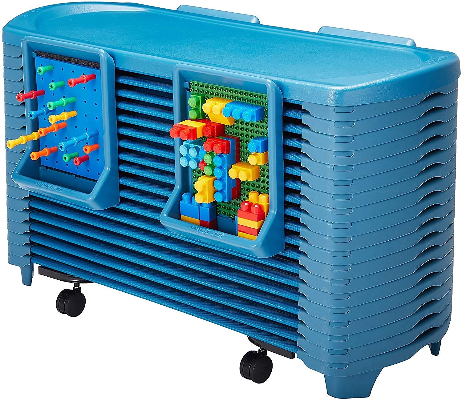 Children's Factory SpaceLine Activity Center and Set of 20 Toddler Nap Cots, Ocean, AFB5732OB, Kids Portable Sleeping Daycare, Nursery or Preschool Rest Cots,Ocean Blue