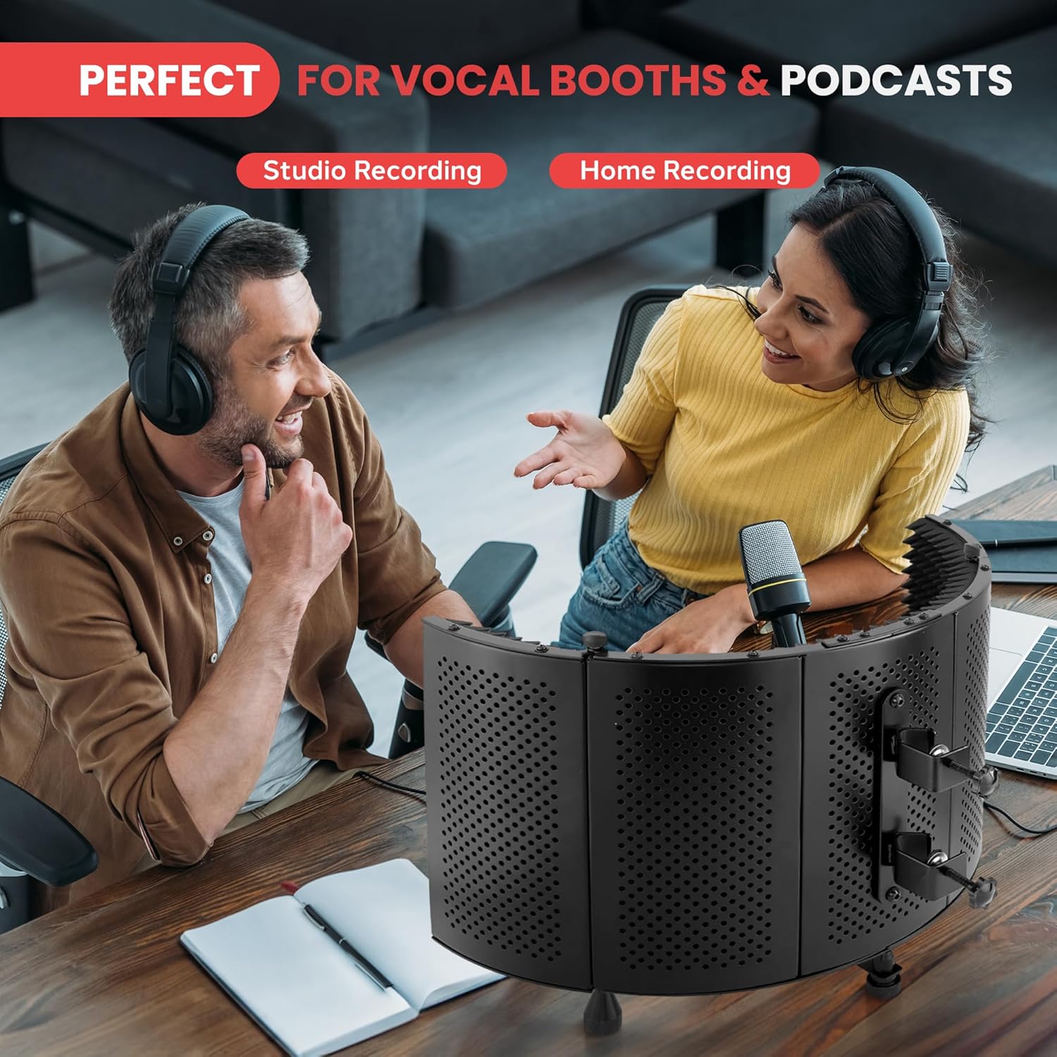 Pyle Professional Studio Recording Microphone Isolation Shield - Soundproofing Acoustic Panel, Filter Vocal, Sound Diffusion Booth, Insulation Diffuser for Noise Reduction in Audio Music Recording