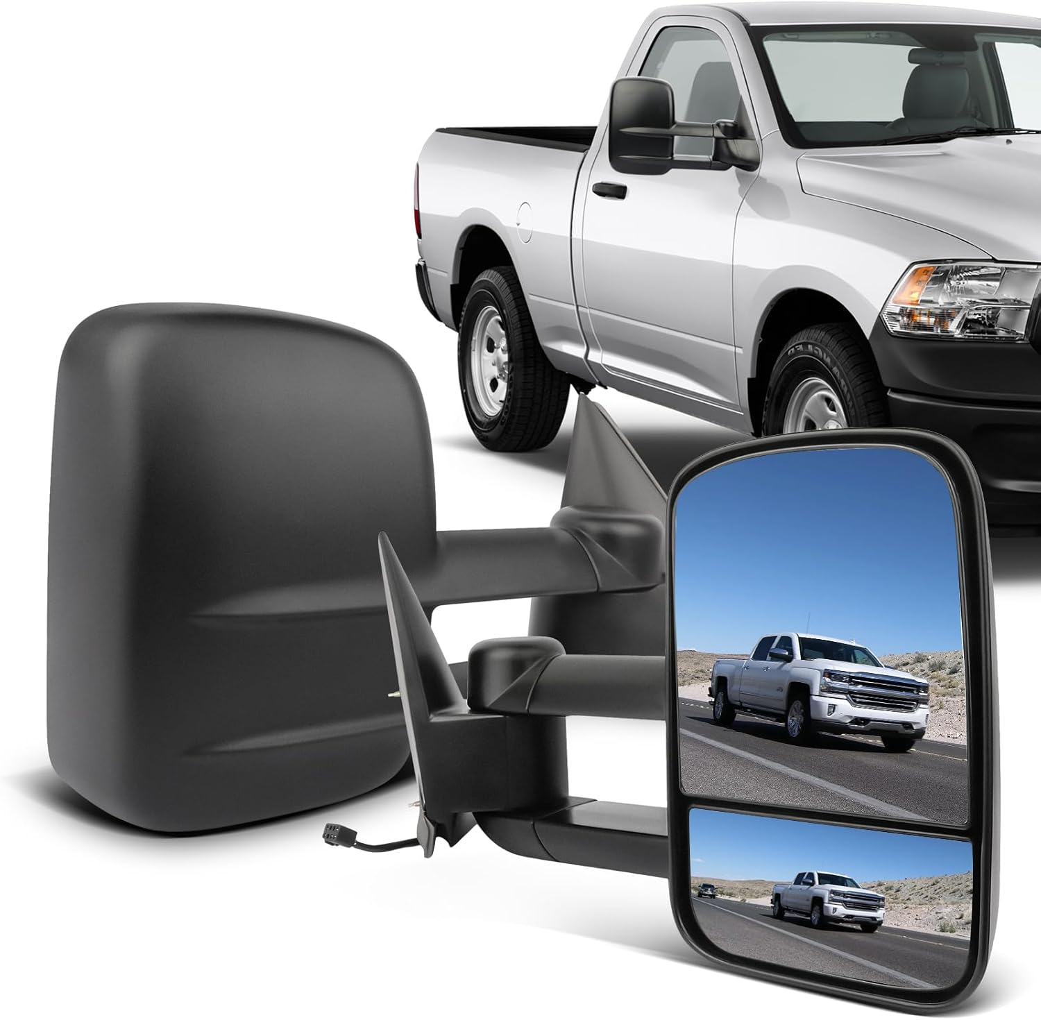 ECCPP Towing Mirrors For Chevy For Silverado For Tahoe For Suburban For GMC For Sierra For Yukon Xl Black Power Heated Towing Side Mirrors 2000 2001 2002