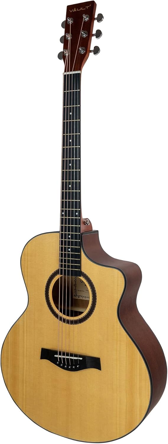 Vault EA-40 Full-Size Solid Spruce Top Cutaway Acoustic Guitar - Mahogany Bundle with Gig Bag, Tuner, Picks, Strap, and Polishing Cloth