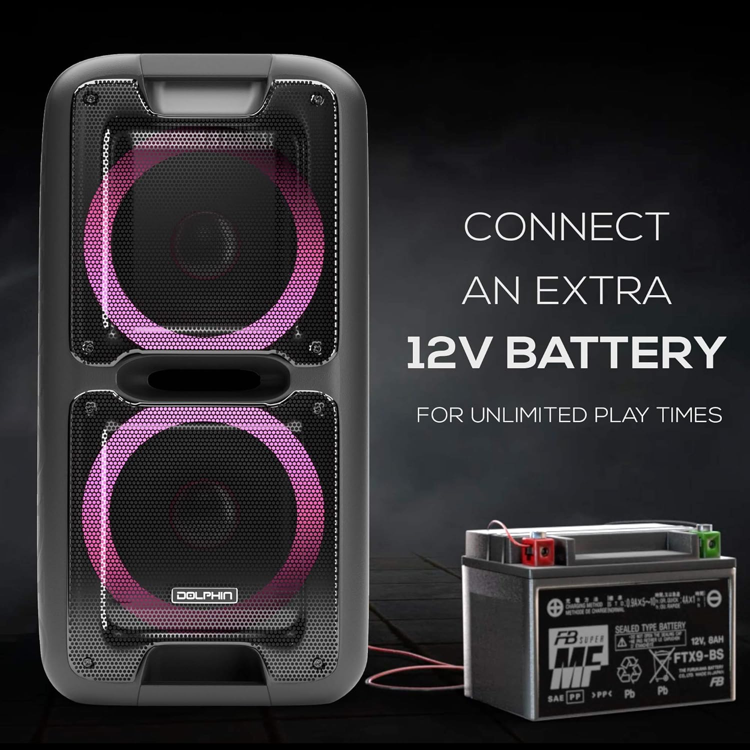 Party Speaker Dolphin Portable Bluetooth Speaker with Sound-Activated, TWS, Powerful X-Bass, Dual 10